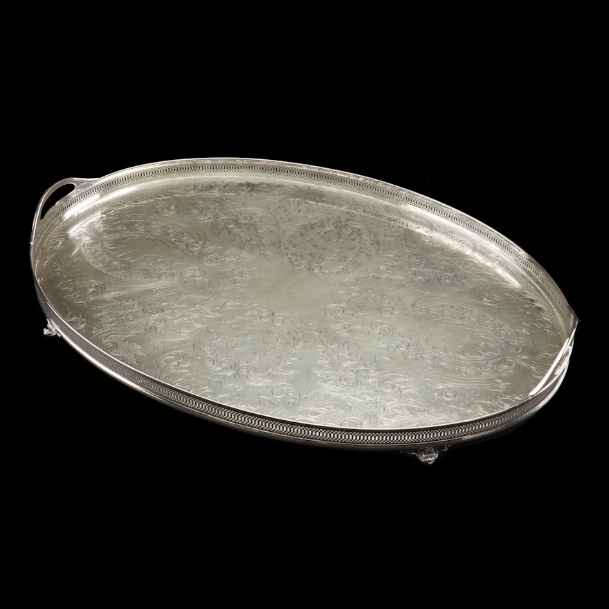 Friedman Silver Co. Silver Plate Footed Gallery Serving Tray, Mid-Century