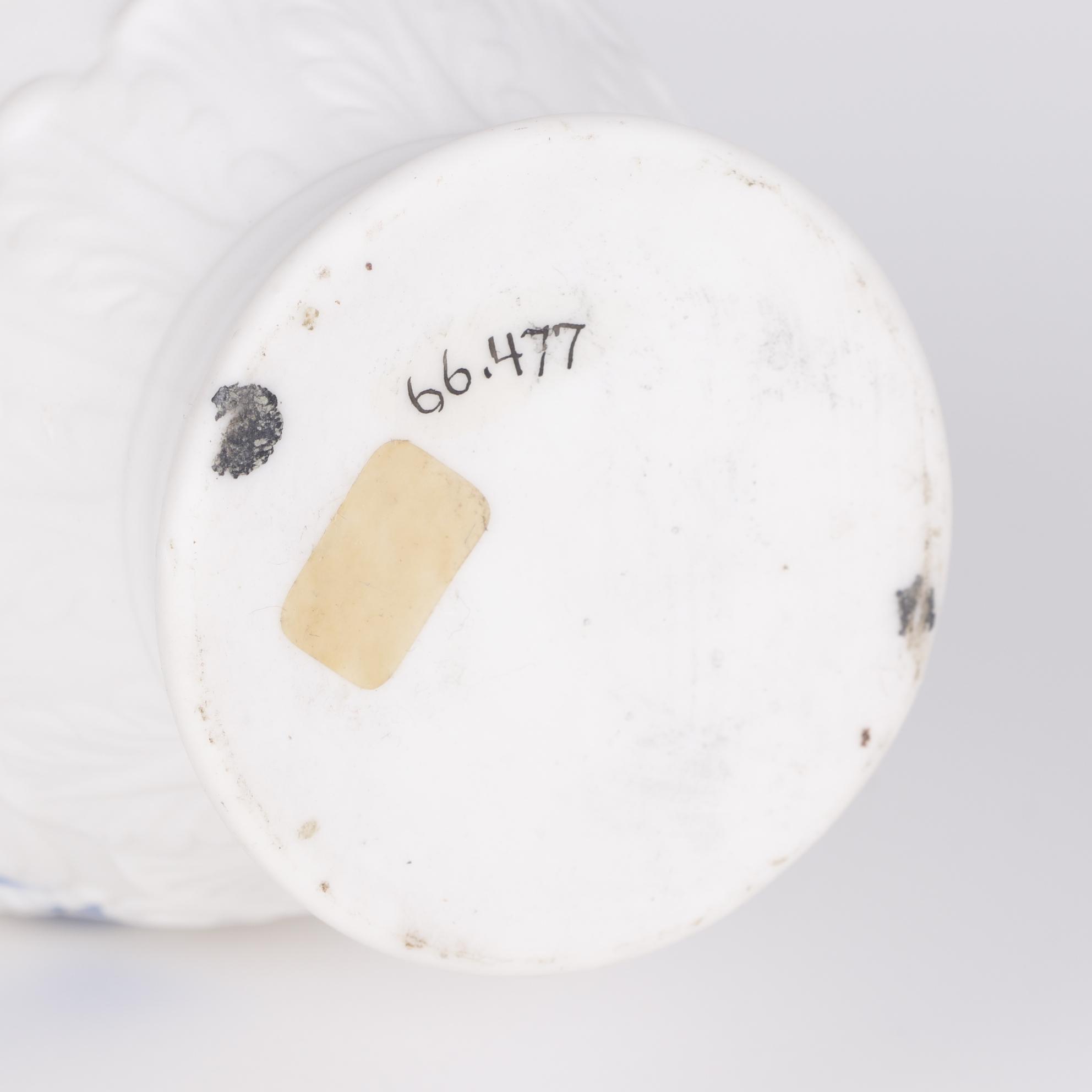 Blue and White Parianware Vases With Applied Grape Clusters