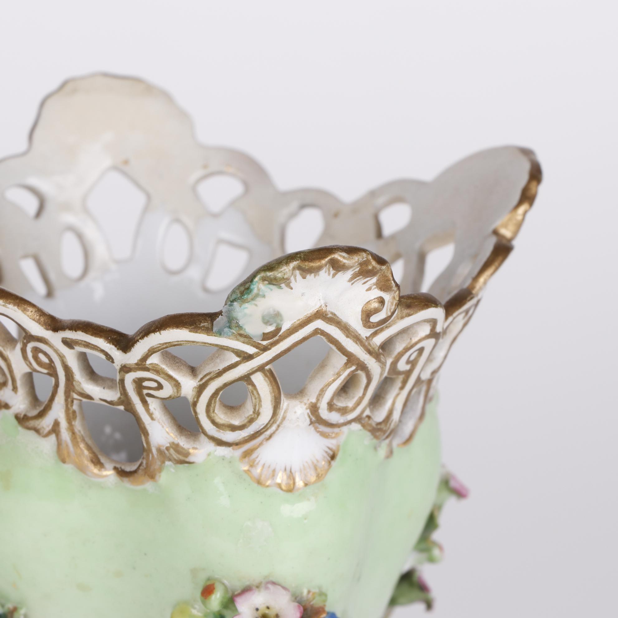 Jacob Petit Flower Encrusted Reticulated Porcelain Vases, 19th Century