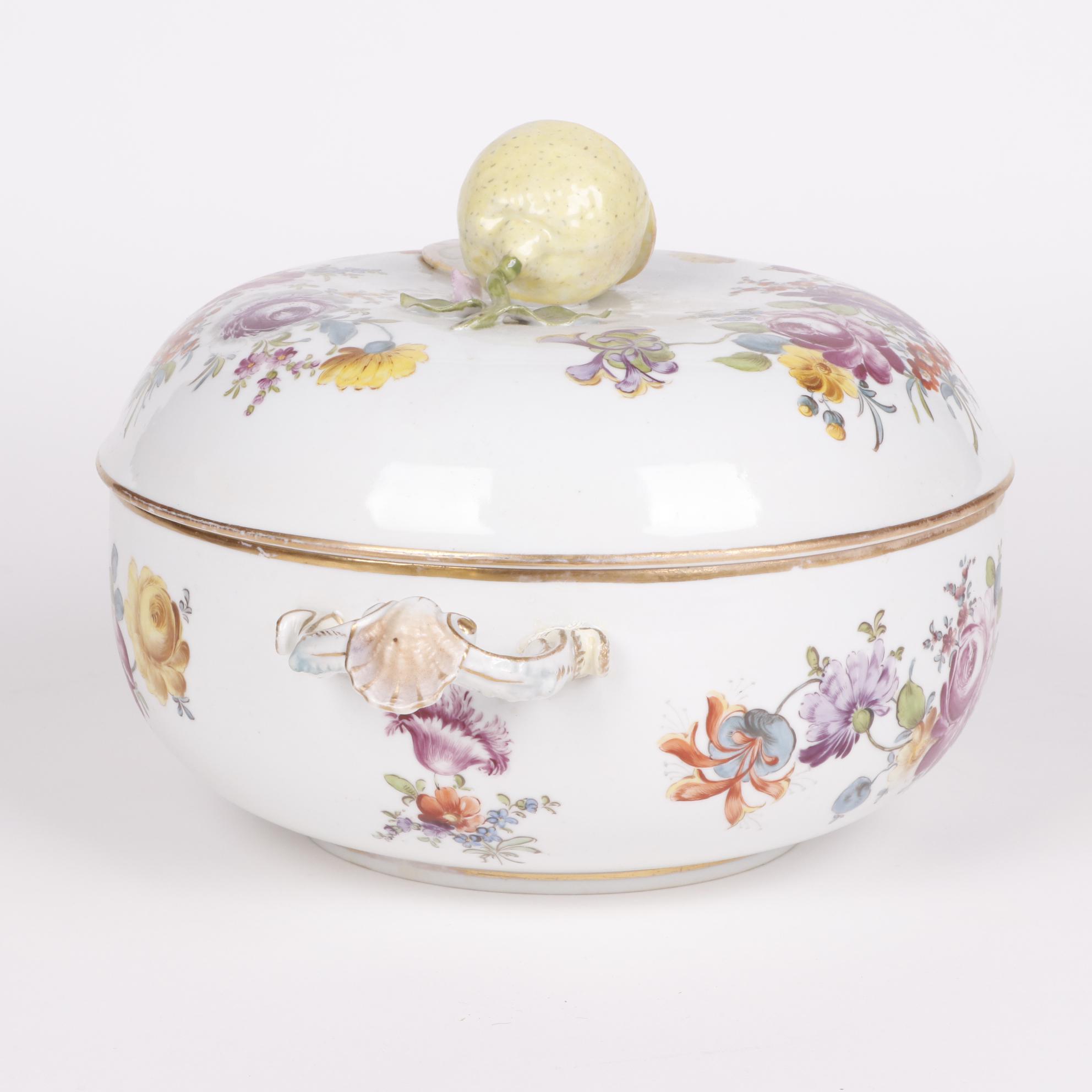 Carl Thieme Floral Porcelain Covered Vegetable Bowl, 1896-1910