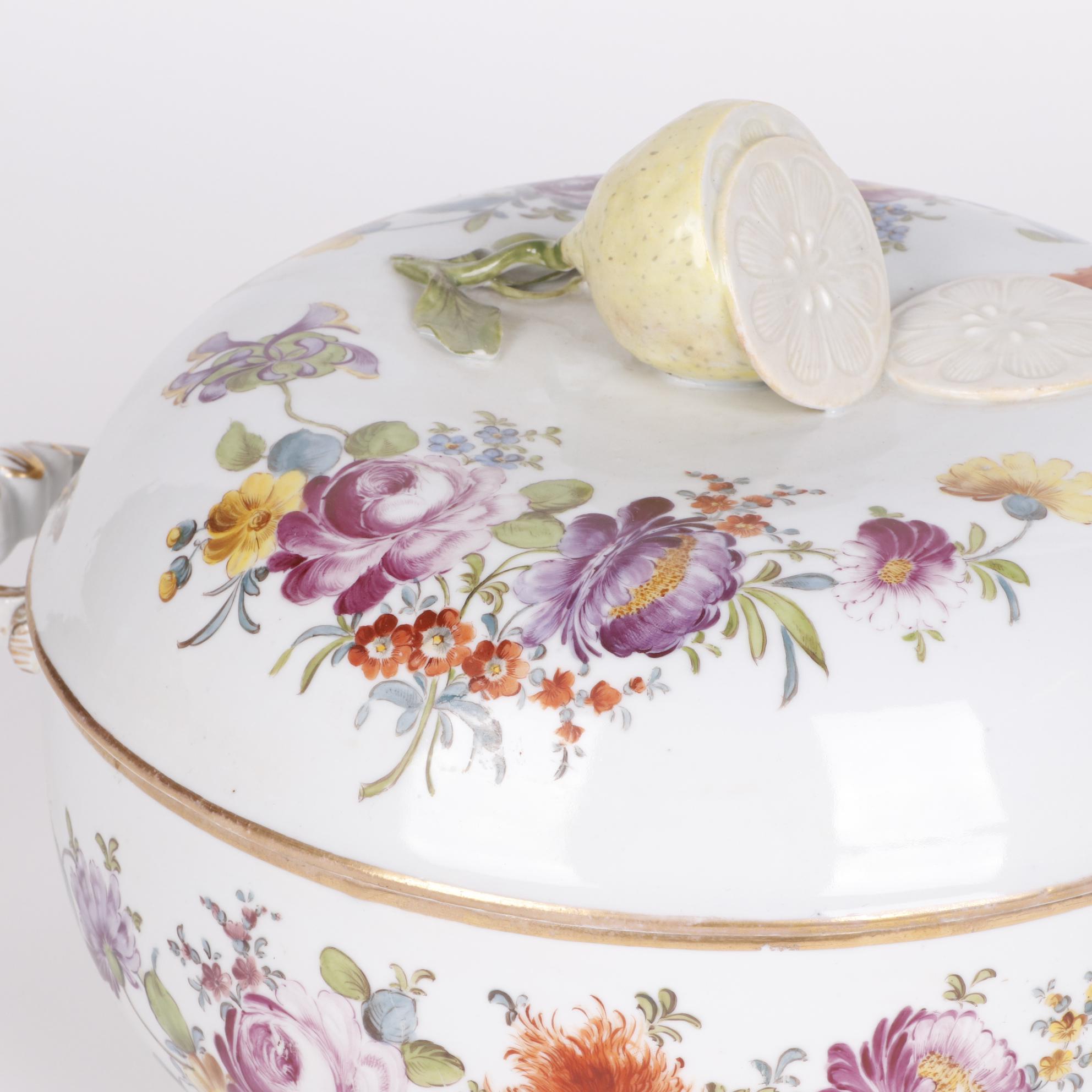 Carl Thieme Floral Porcelain Covered Vegetable Bowl, 1896-1910