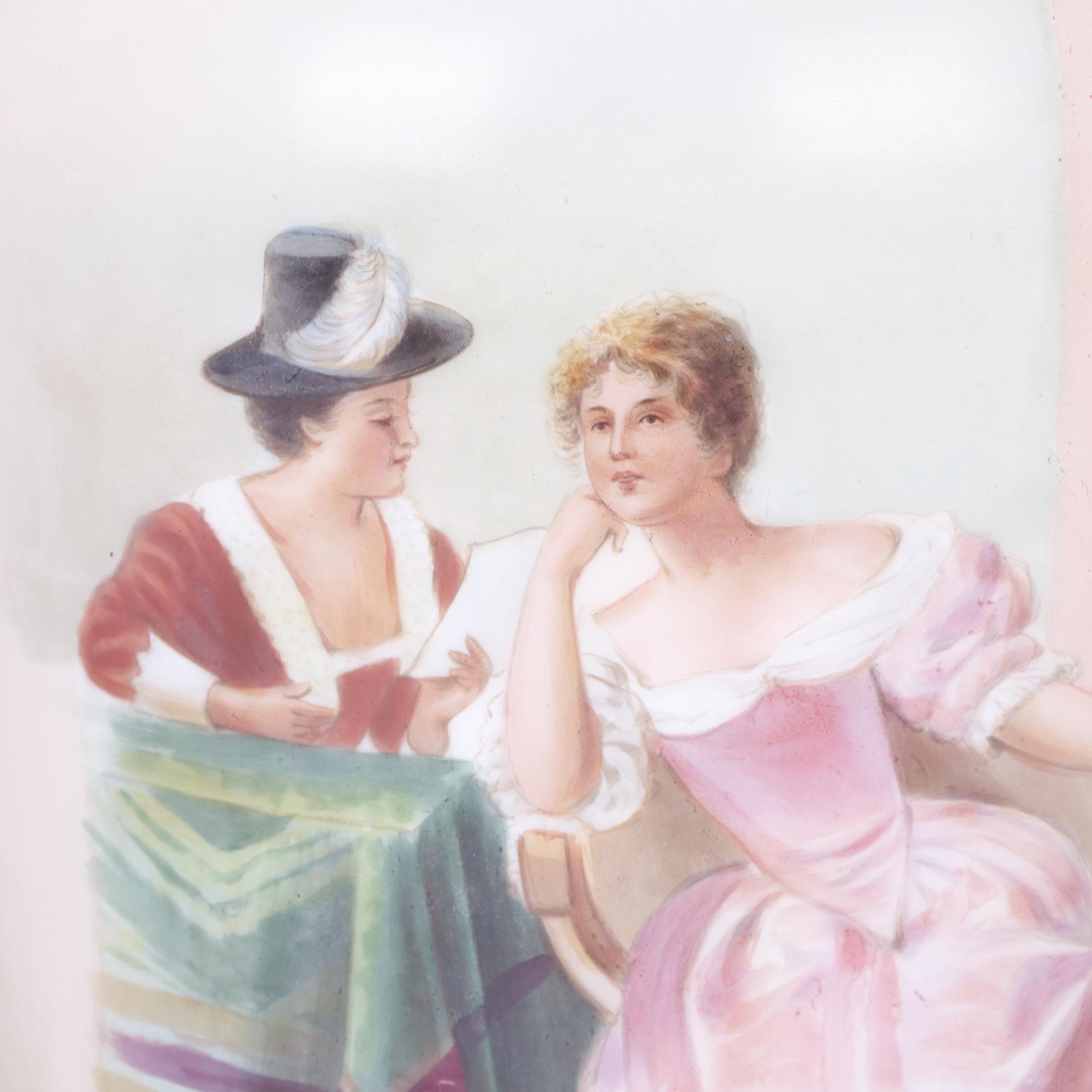 Hand-Painted Satin Glass Vase With an Interior Genre Scene, Late 19th Century