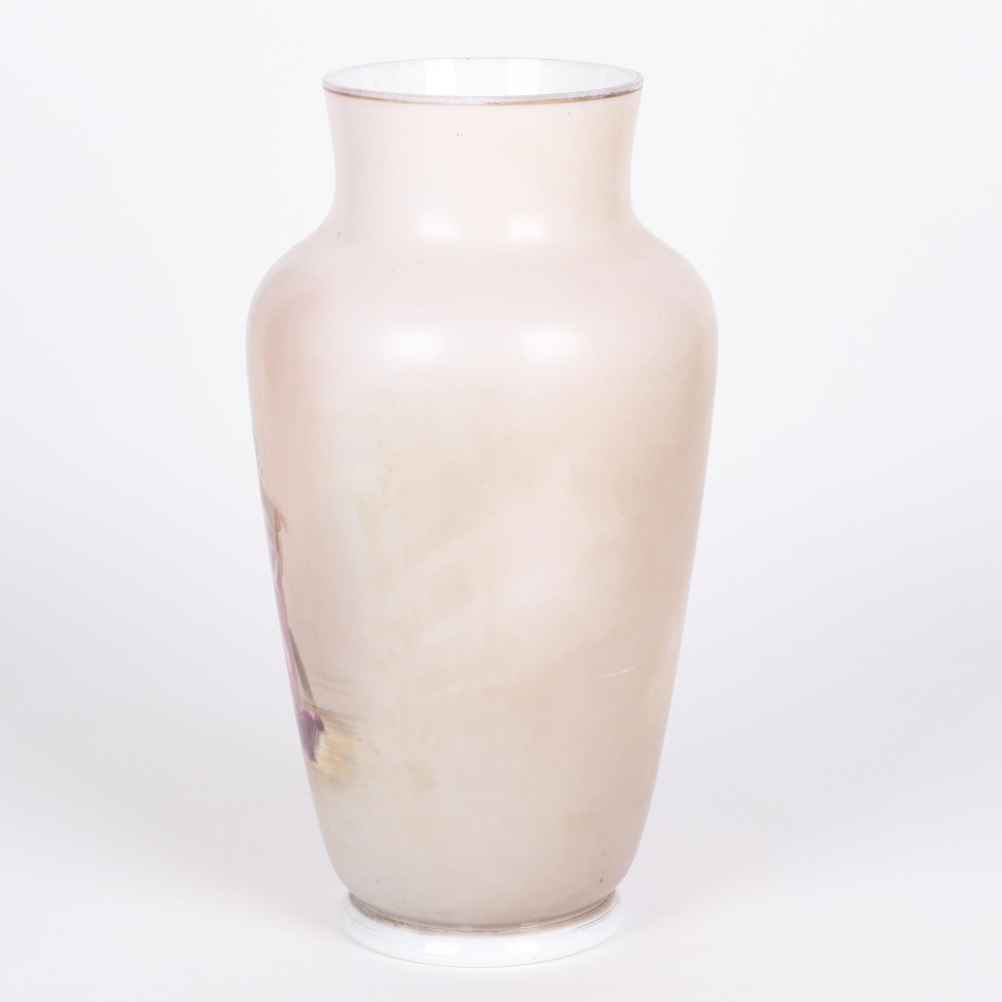 Hand-Painted Satin Glass Vase With an Interior Genre Scene, Late 19th Century