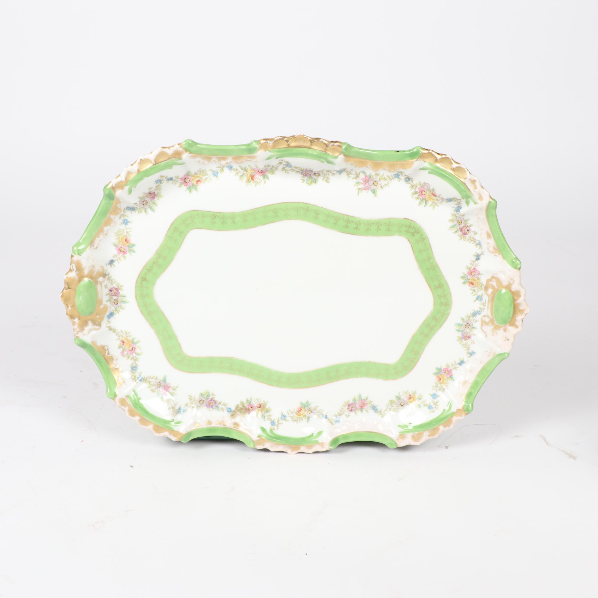 Assembled Glass and Porcelain Vanity Set With T&V Limoges Tray