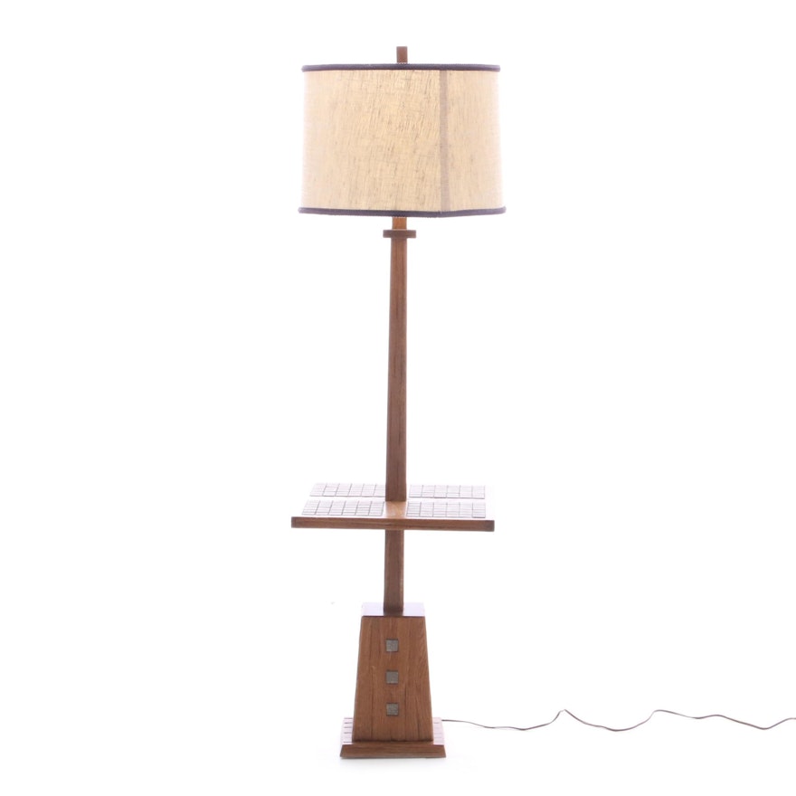 Contemporary Walnut and Tile Top Table Lamp