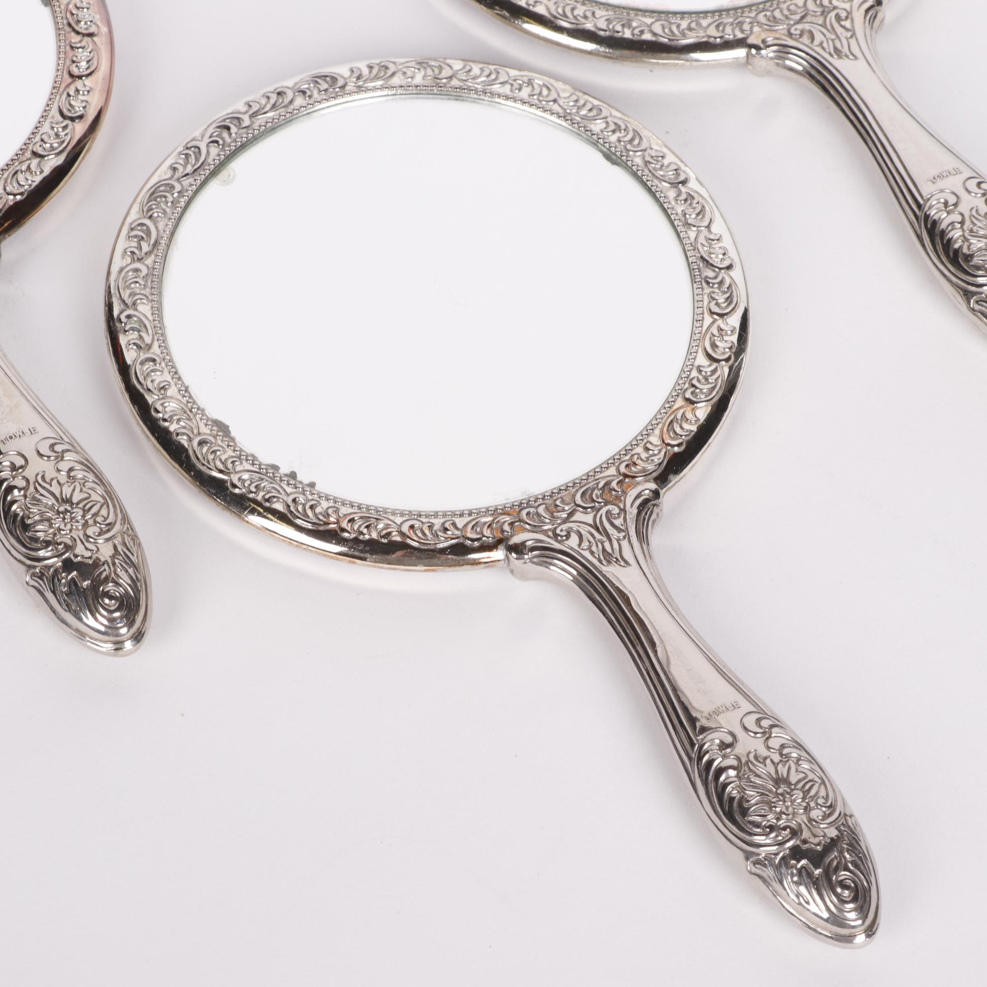 Towle Silver Plate Hand Mirrors and Brushes with Moritz Zdekauer Porcelain Tray