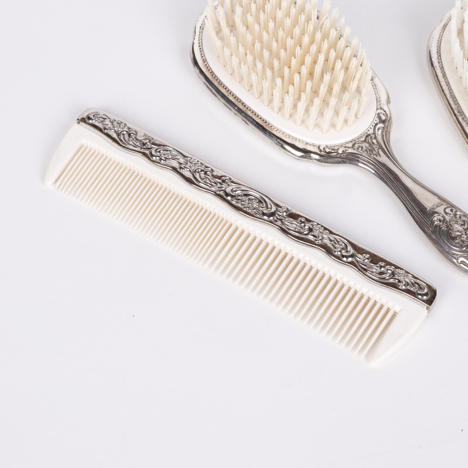 Towle Silver Plate Hand Mirrors and Brushes with Moritz Zdekauer Porcelain Tray
