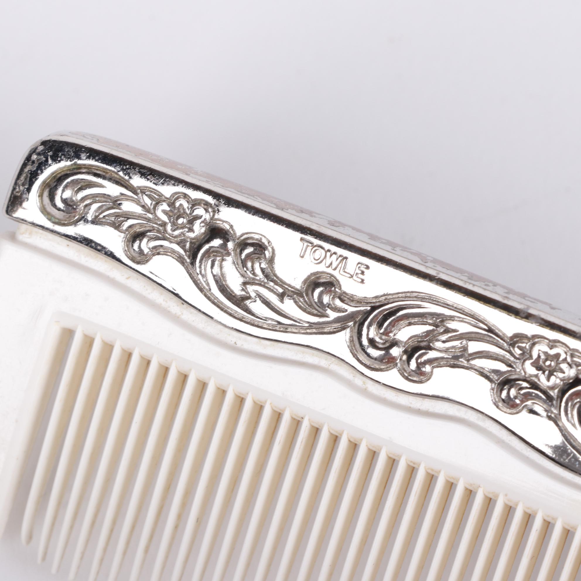 Towle Silver Plate Hand Mirrors and Brushes with Moritz Zdekauer Porcelain Tray