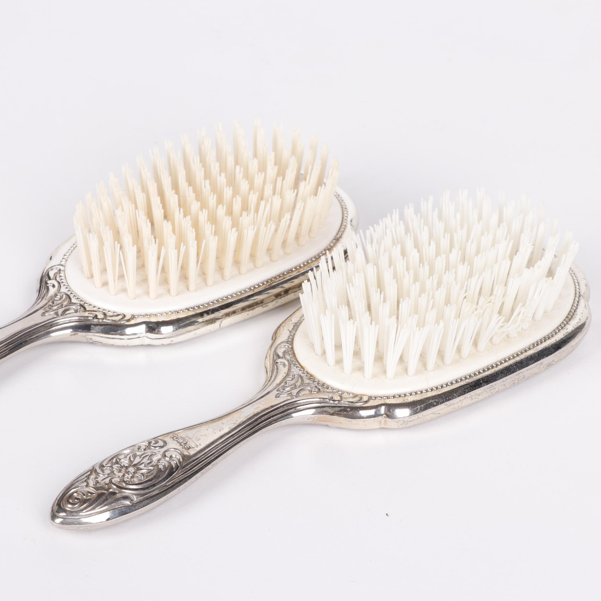 Towle Silver Plate Hand Mirrors and Brushes with Moritz Zdekauer Porcelain Tray