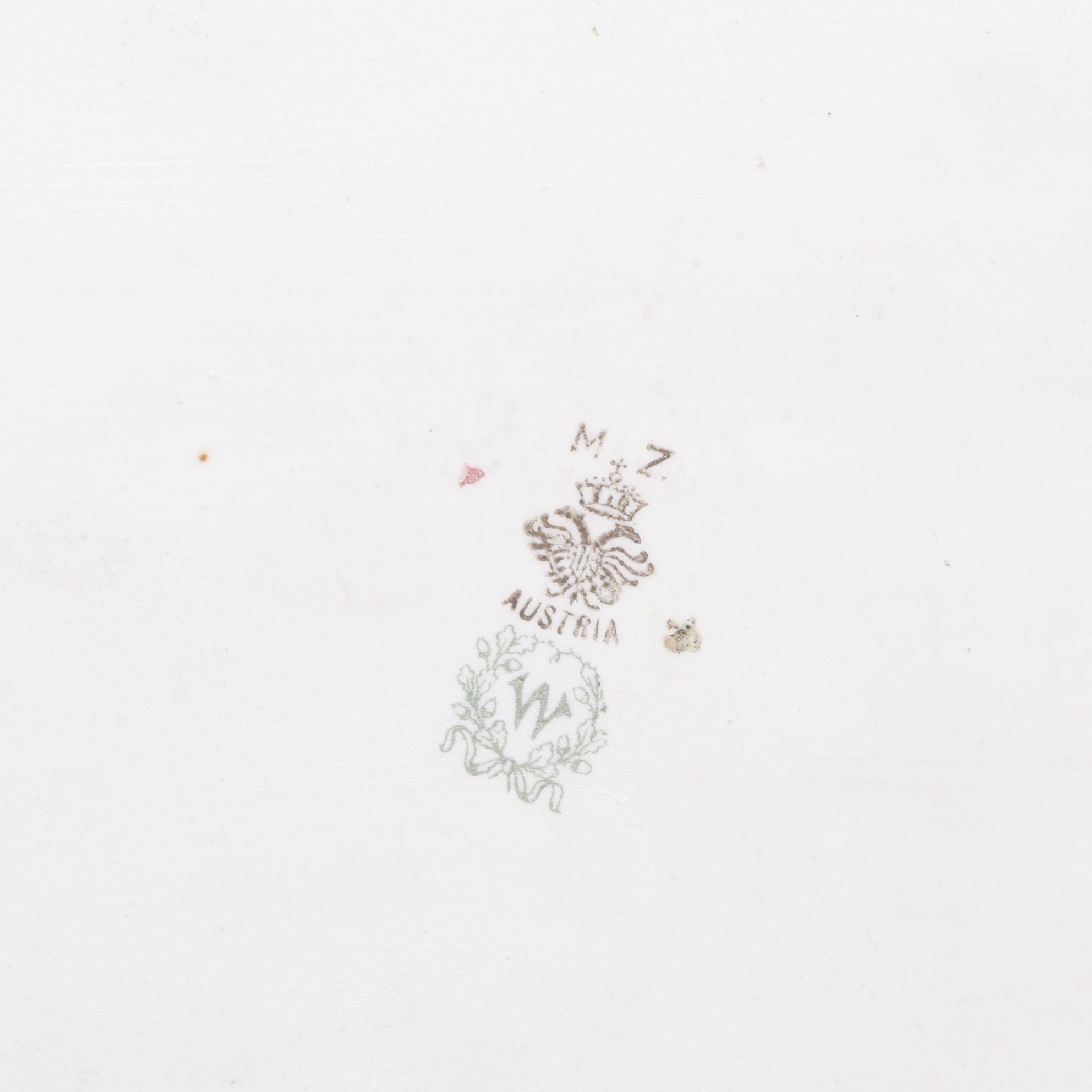 Towle Silver Plate Hand Mirrors and Brushes with Moritz Zdekauer Porcelain Tray