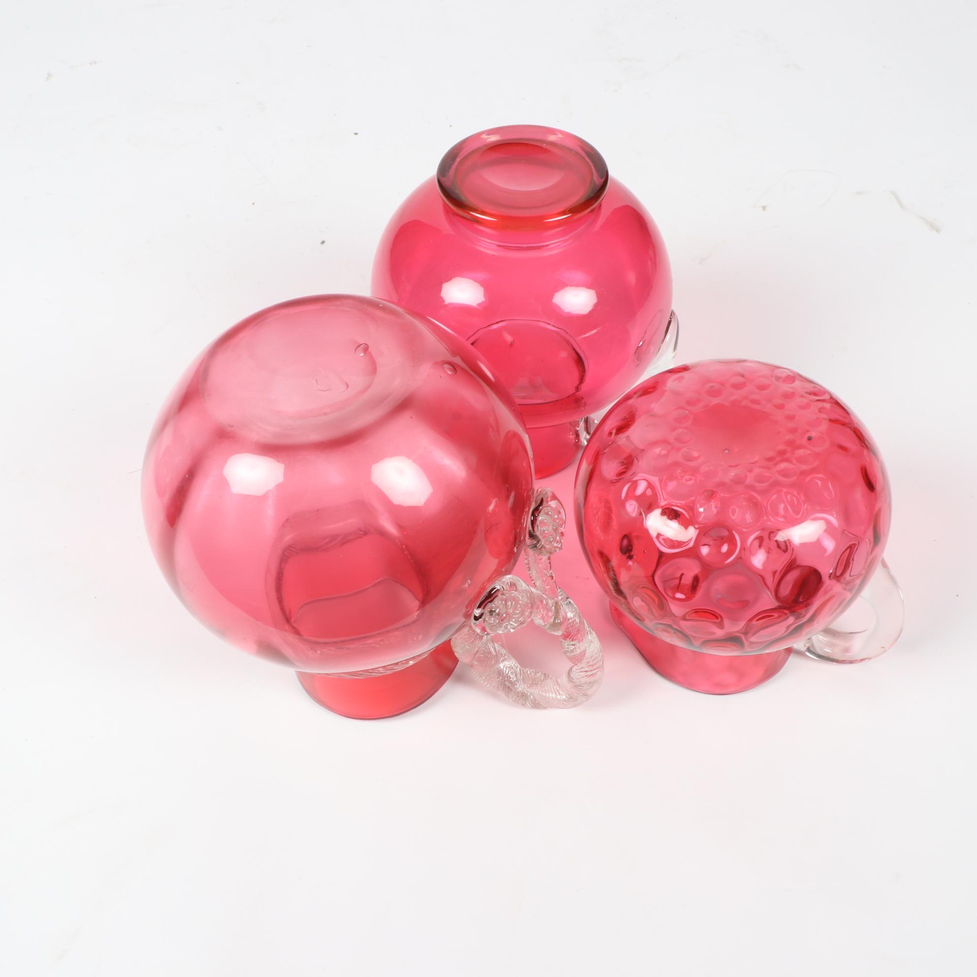 Vintage Cranberry Glass Pitchers with Fenton Style Vase and Basket