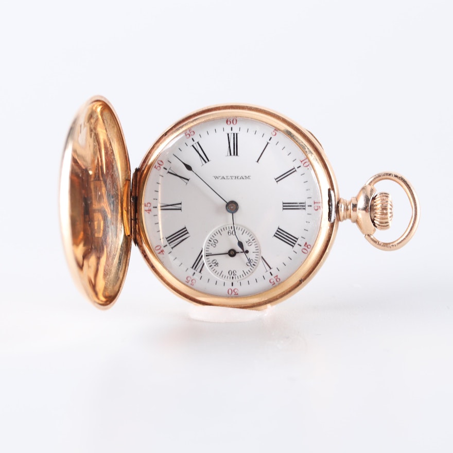 Waltham 14K Yellow Gold and Diamond Accented Pocket Watch, 1909