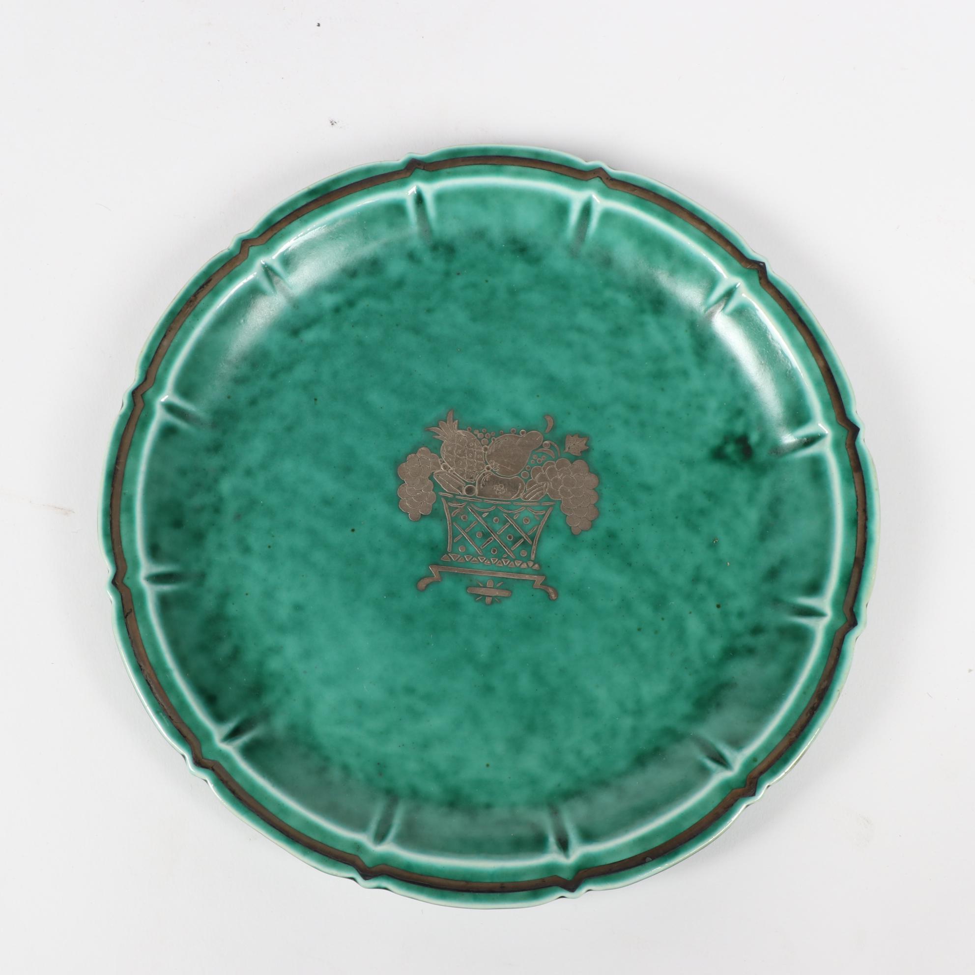 Gustavsberg Argenta Silver Inlaid Turquoise Stoneware Plates