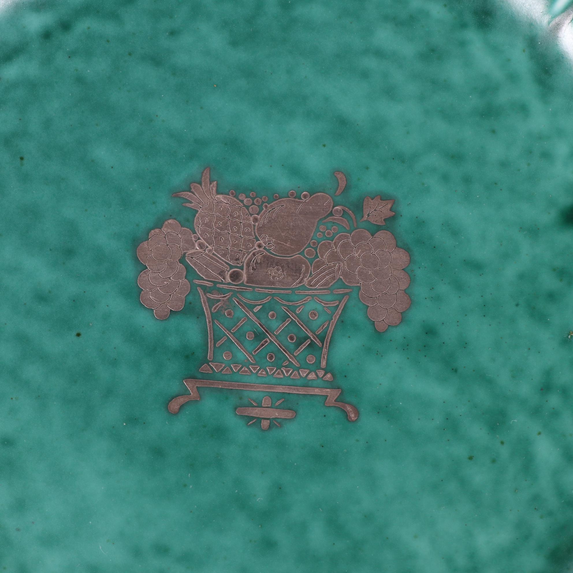 Gustavsberg Argenta Silver Inlaid Turquoise Stoneware Plates