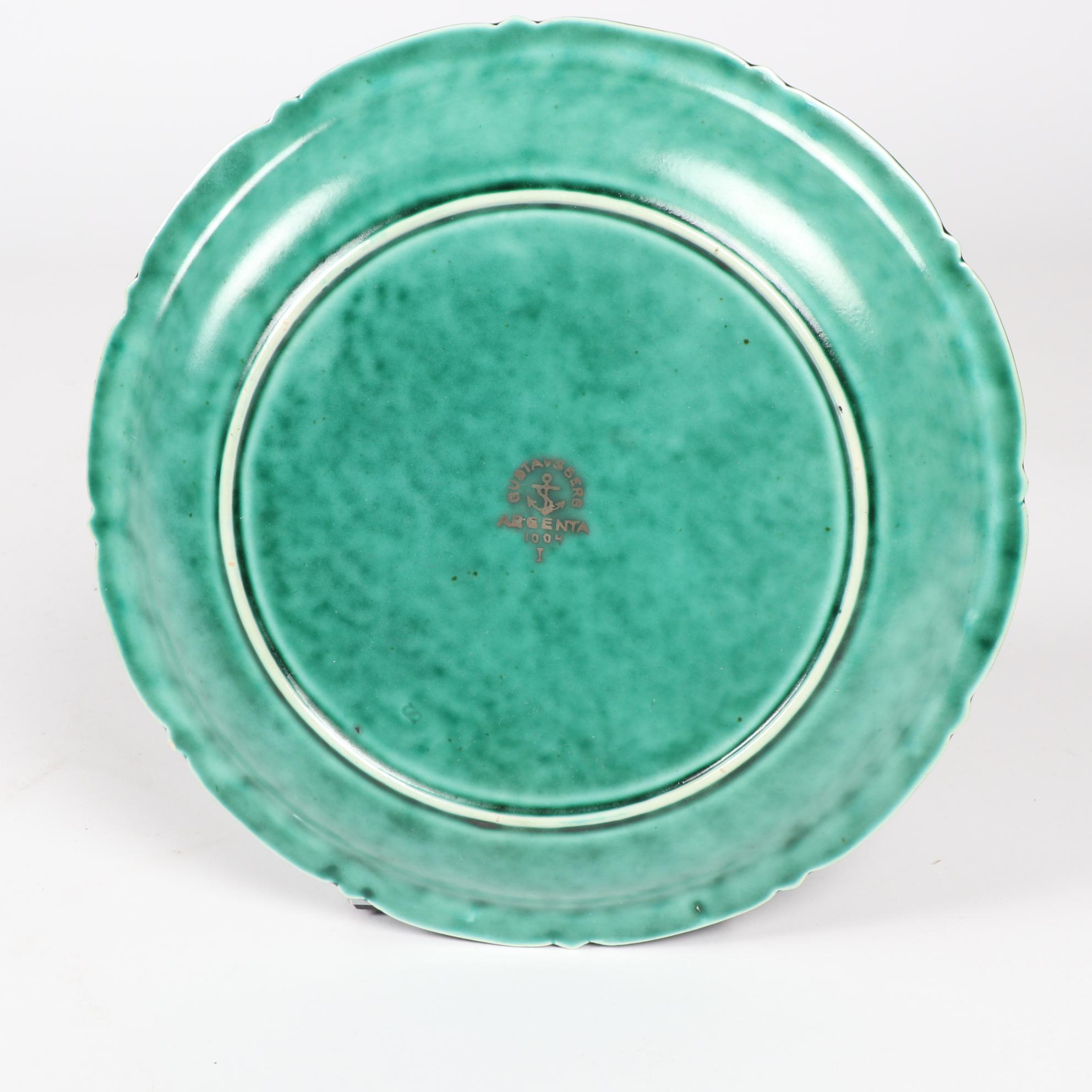 Gustavsberg Argenta Silver Inlaid Turquoise Stoneware Plates