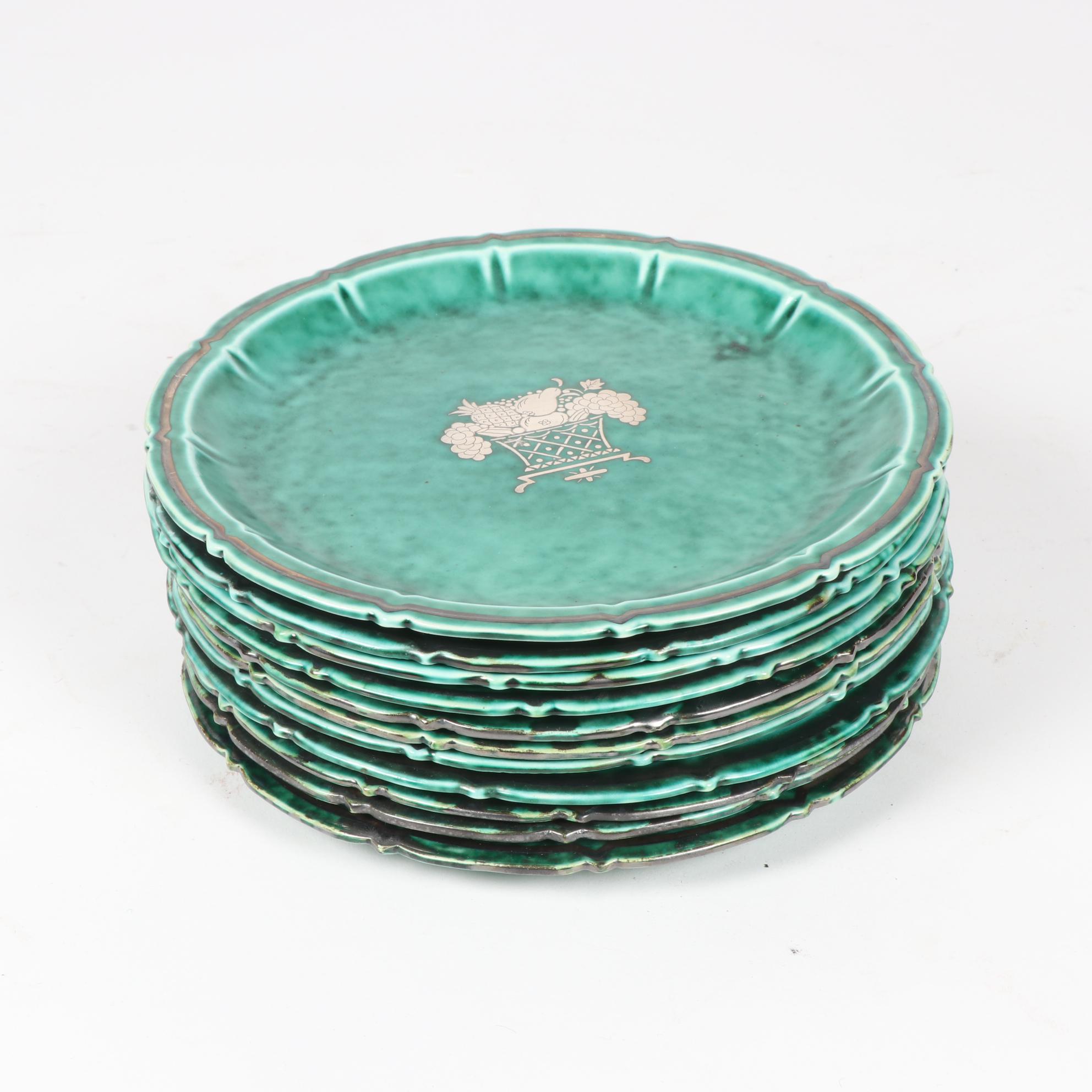 Gustavsberg Argenta Silver Inlaid Turquoise Stoneware Plates