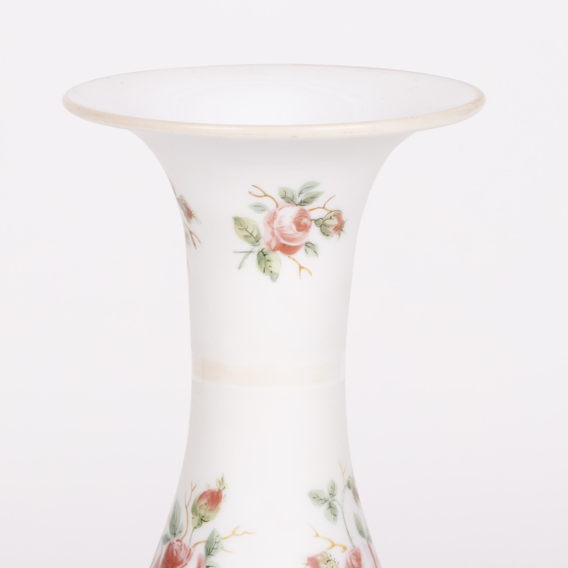 Hand-Painted Rose Patterned Bristol Glass Style Vases