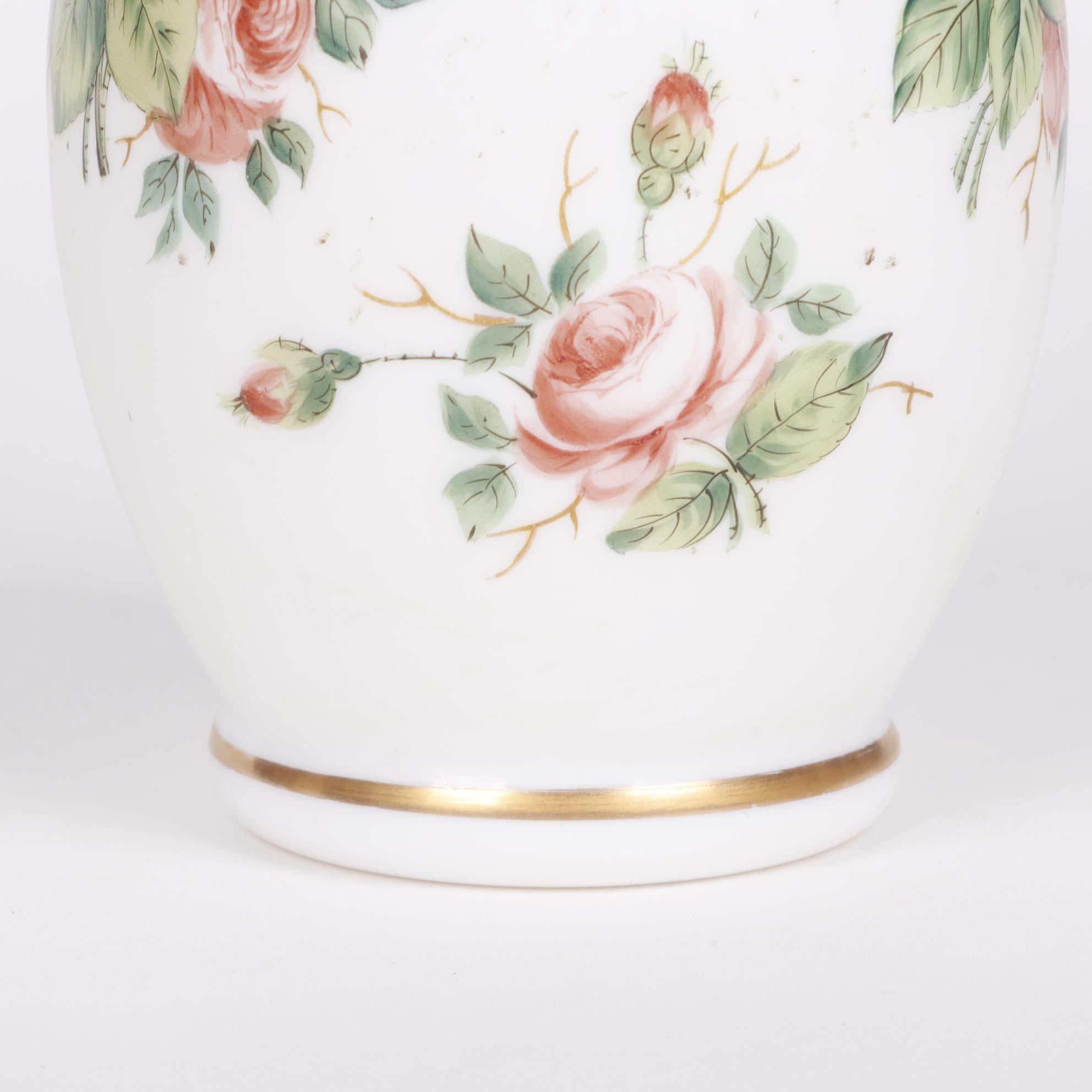 Hand-Painted Rose Patterned Bristol Glass Style Vases