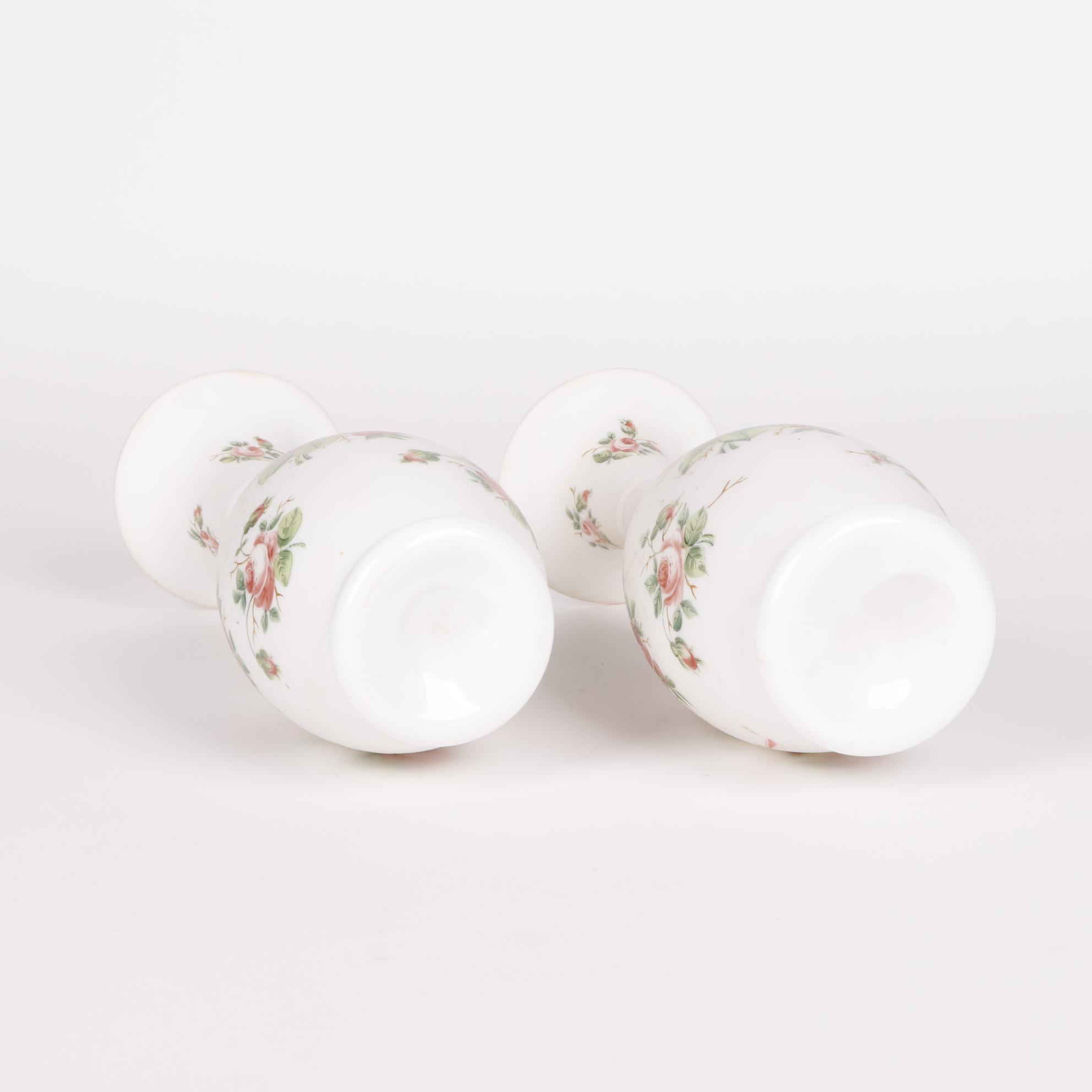 Hand-Painted Rose Patterned Bristol Glass Style Vases