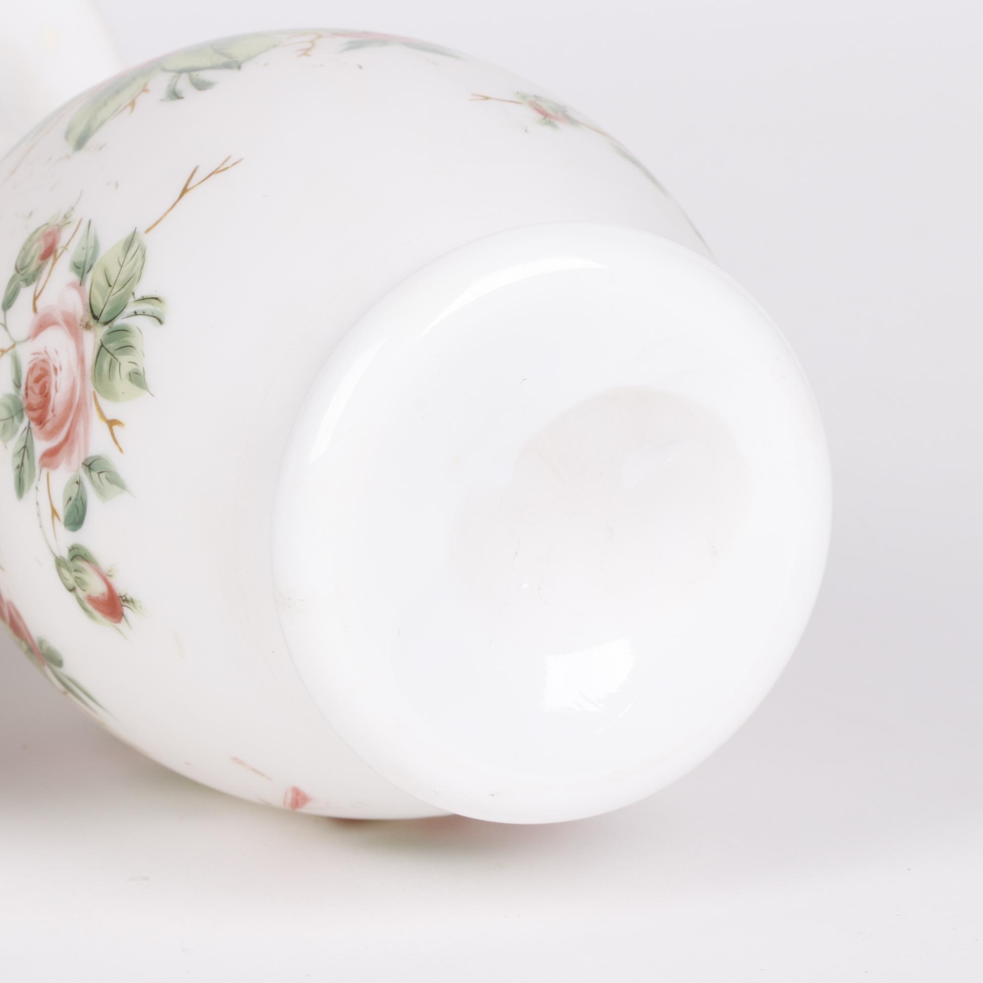 Hand-Painted Rose Patterned Bristol Glass Style Vases