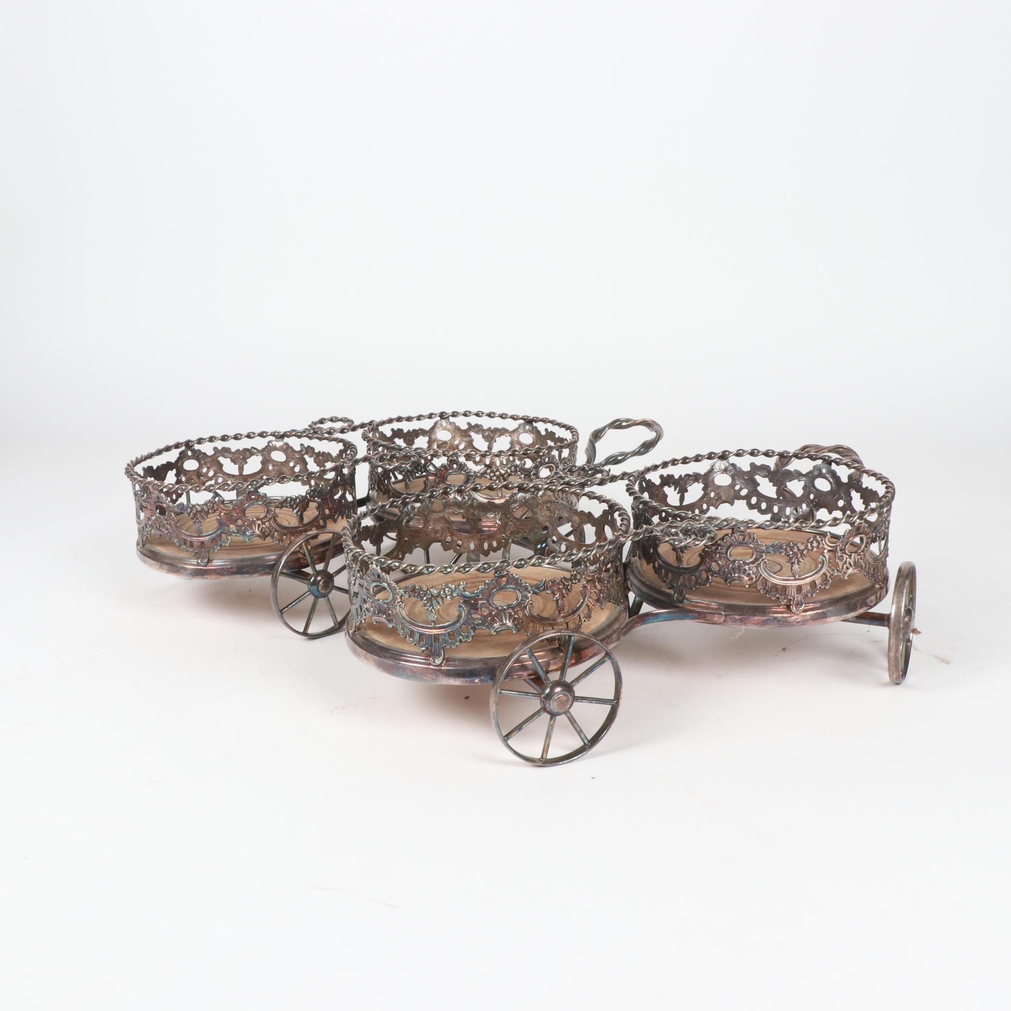 Silver Plate Double Bottle Coaster Trolleys, Early 20th Century