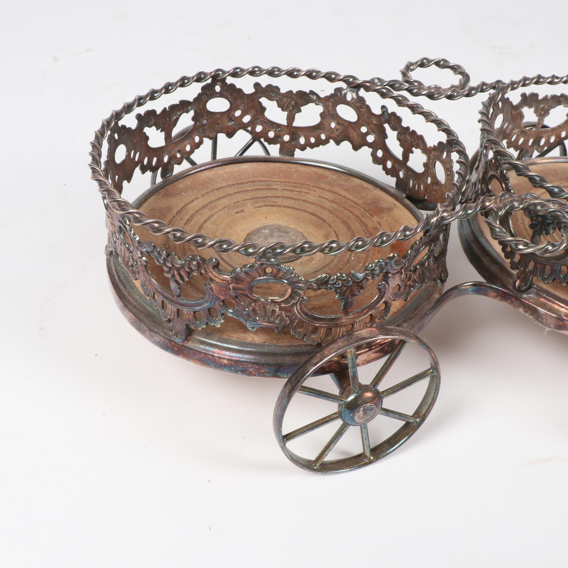 Silver Plate Double Bottle Coaster Trolleys, Early 20th Century