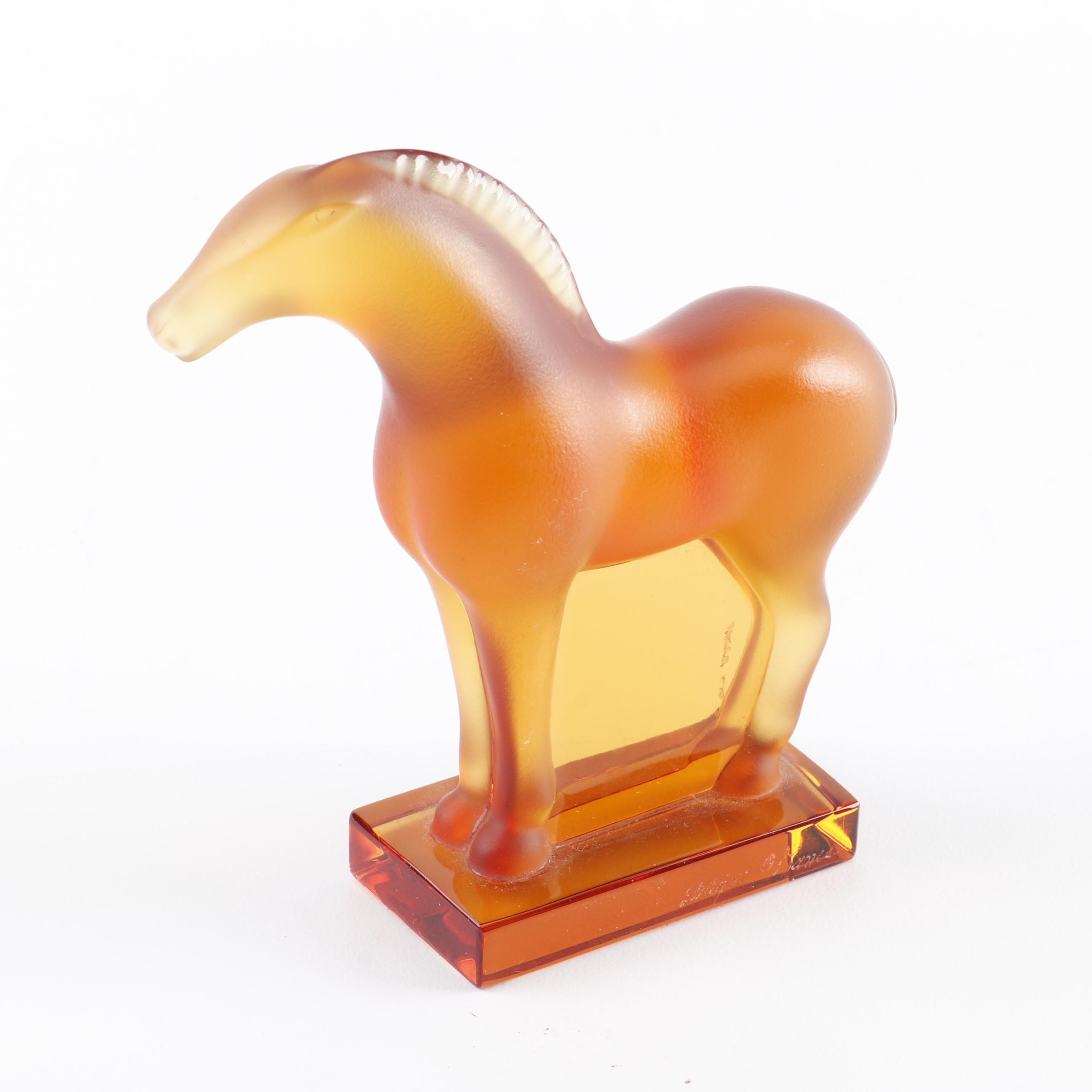 Lalique "Tang" Frosted Amber Crystal Horse Figurine