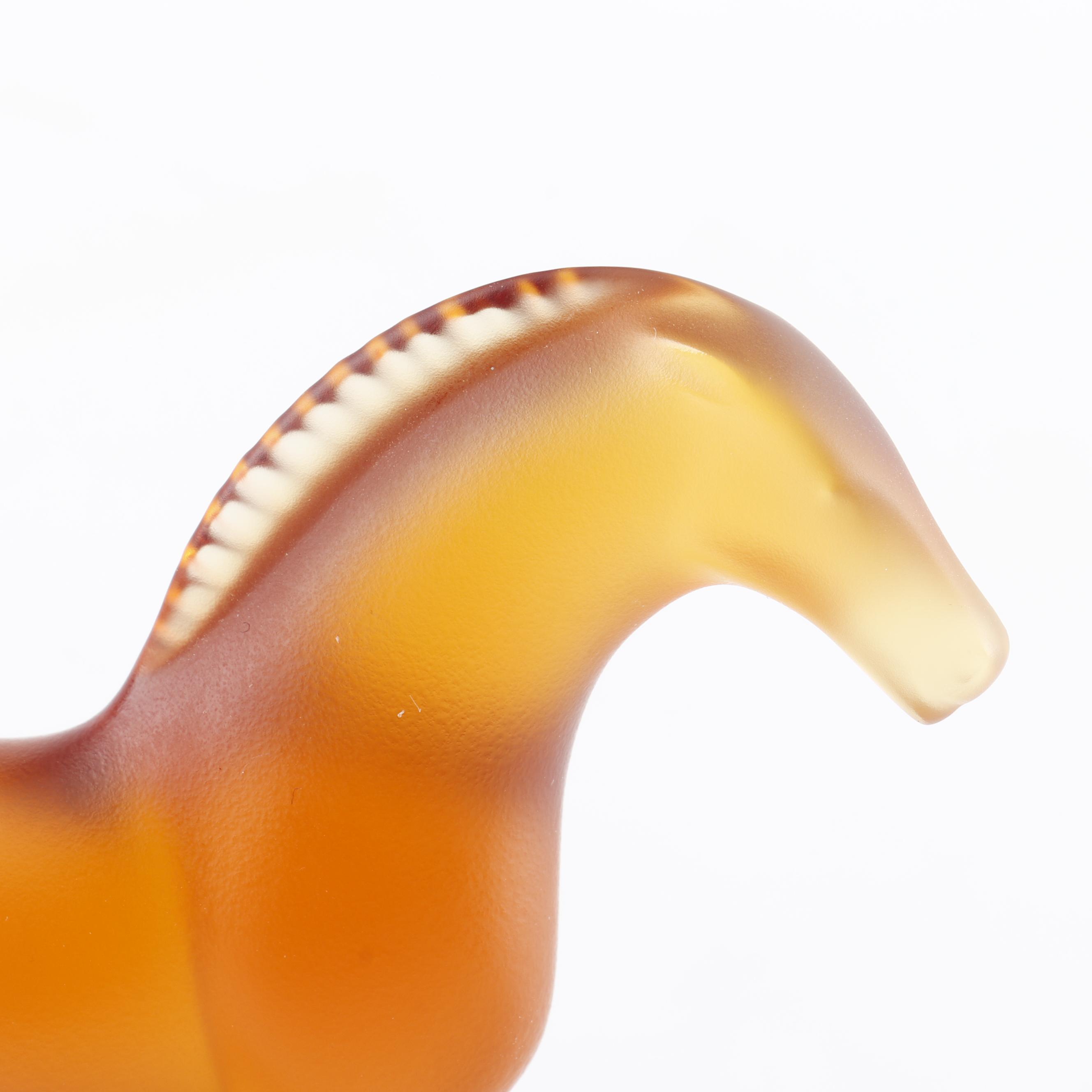 Lalique "Tang" Frosted Amber Crystal Horse Figurine