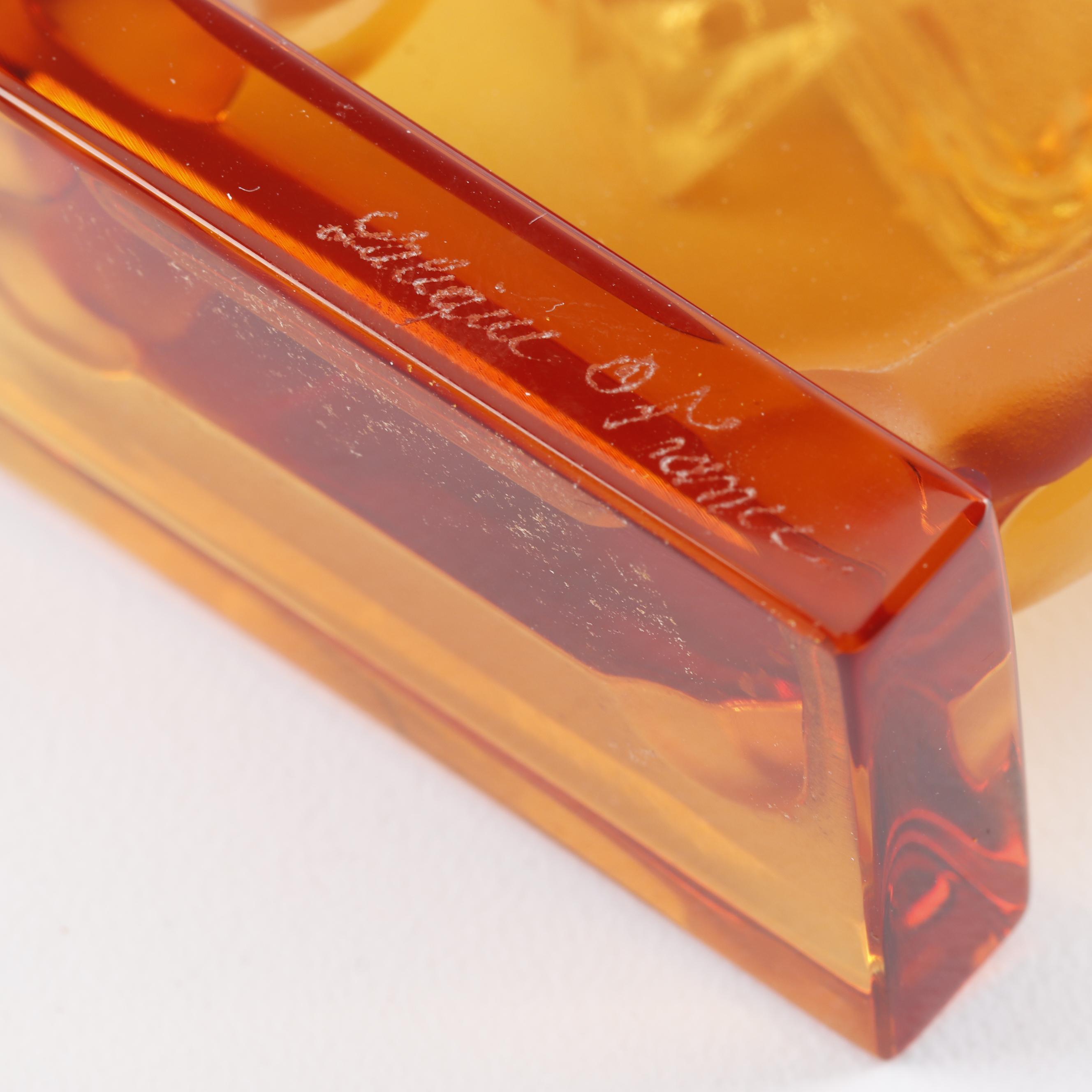 Lalique "Tang" Frosted Amber Crystal Horse Figurine