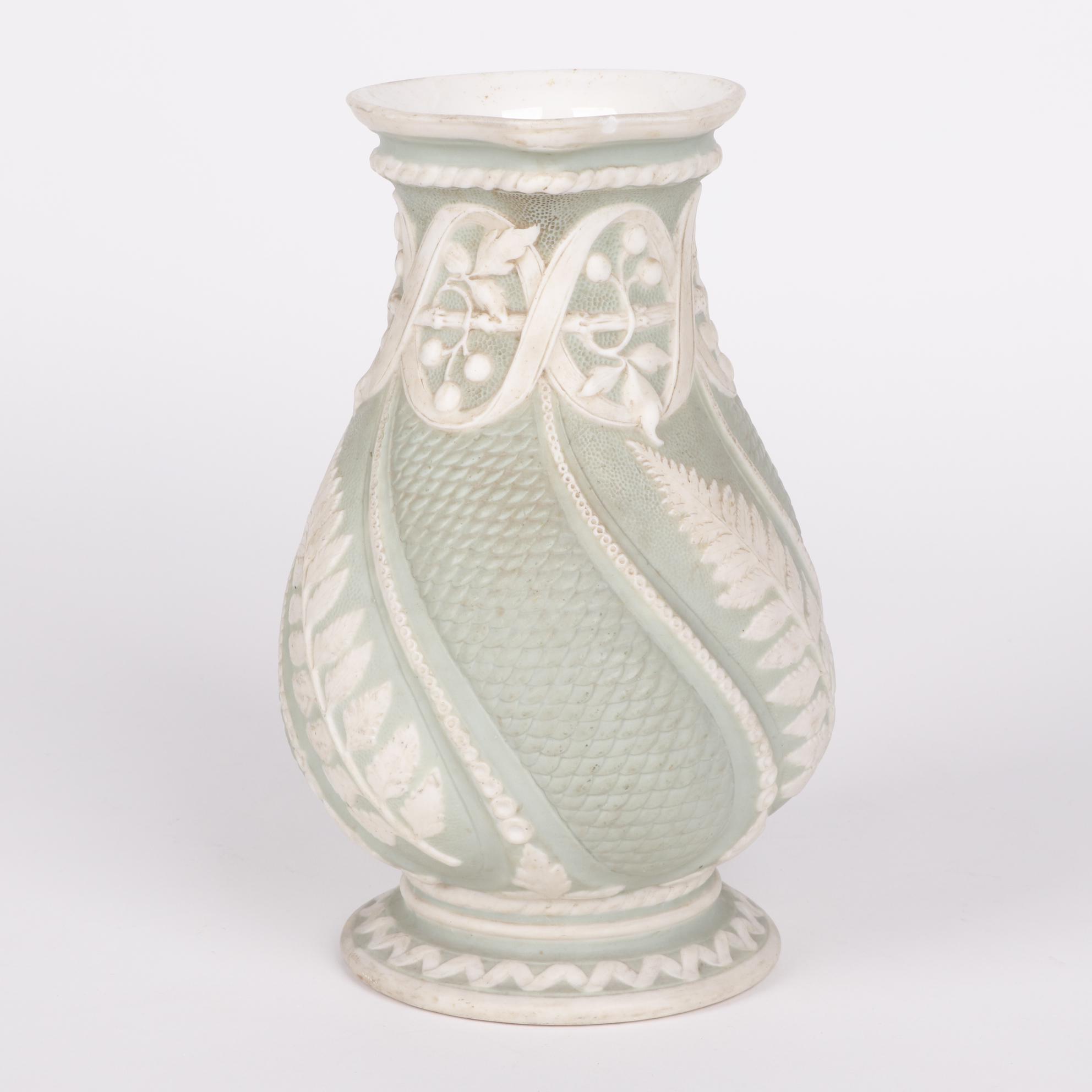 English Green Relief Molded Stoneware Jug, 1852