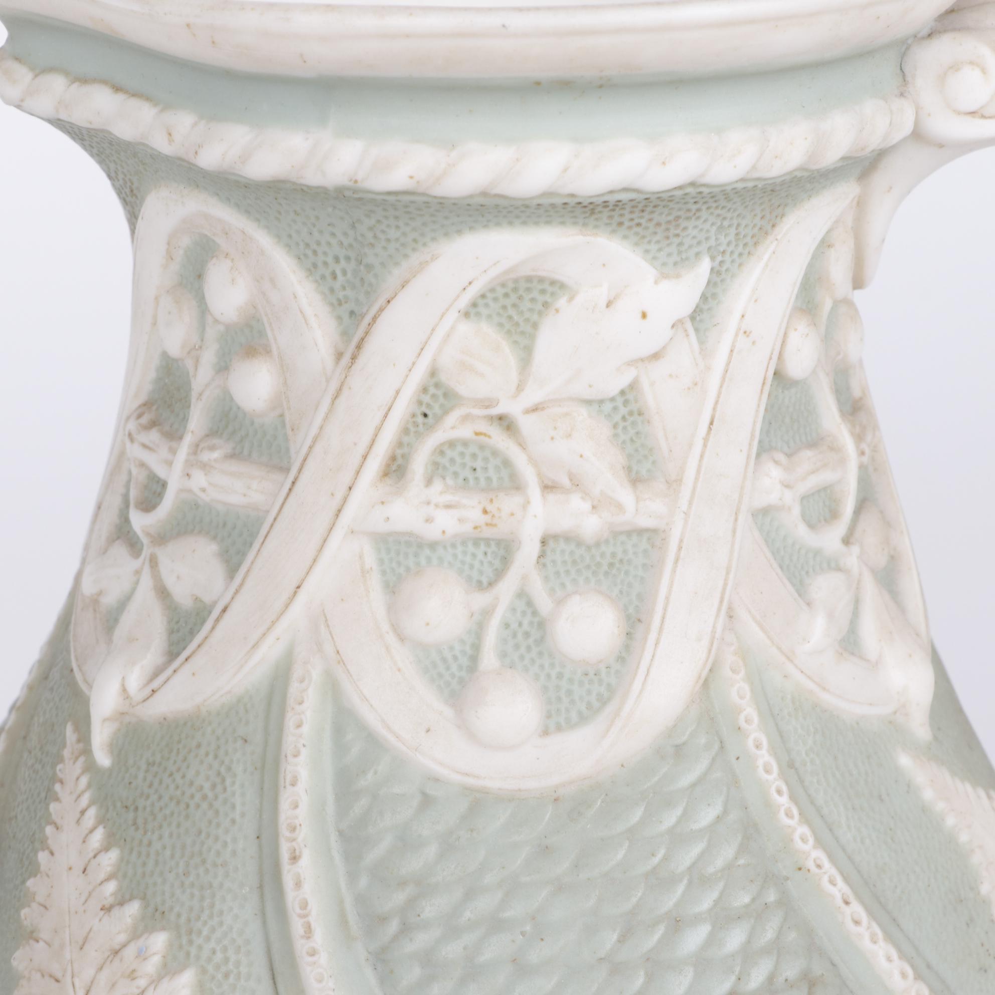 English Green Relief Molded Stoneware Jug, 1852