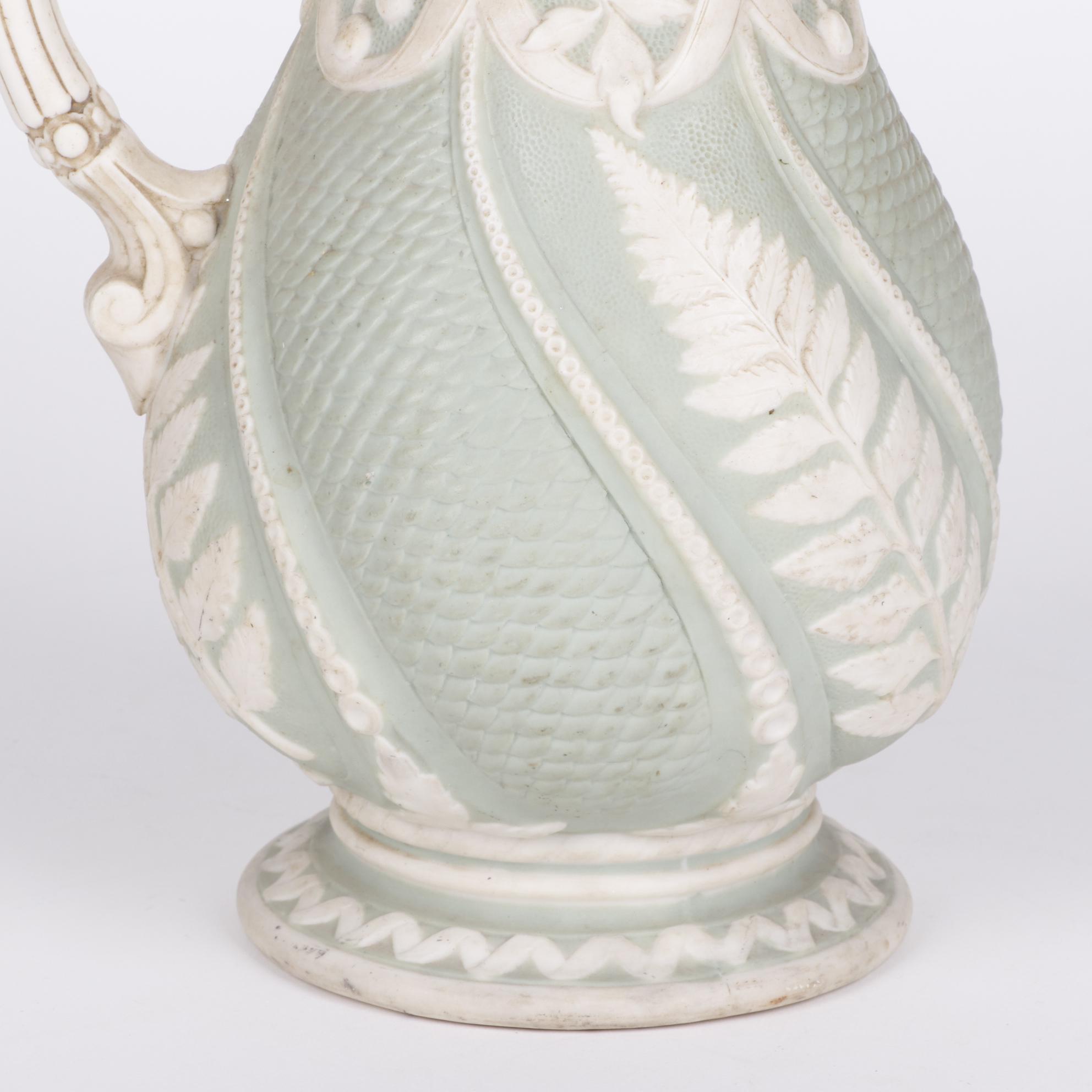 English Green Relief Molded Stoneware Jug, 1852