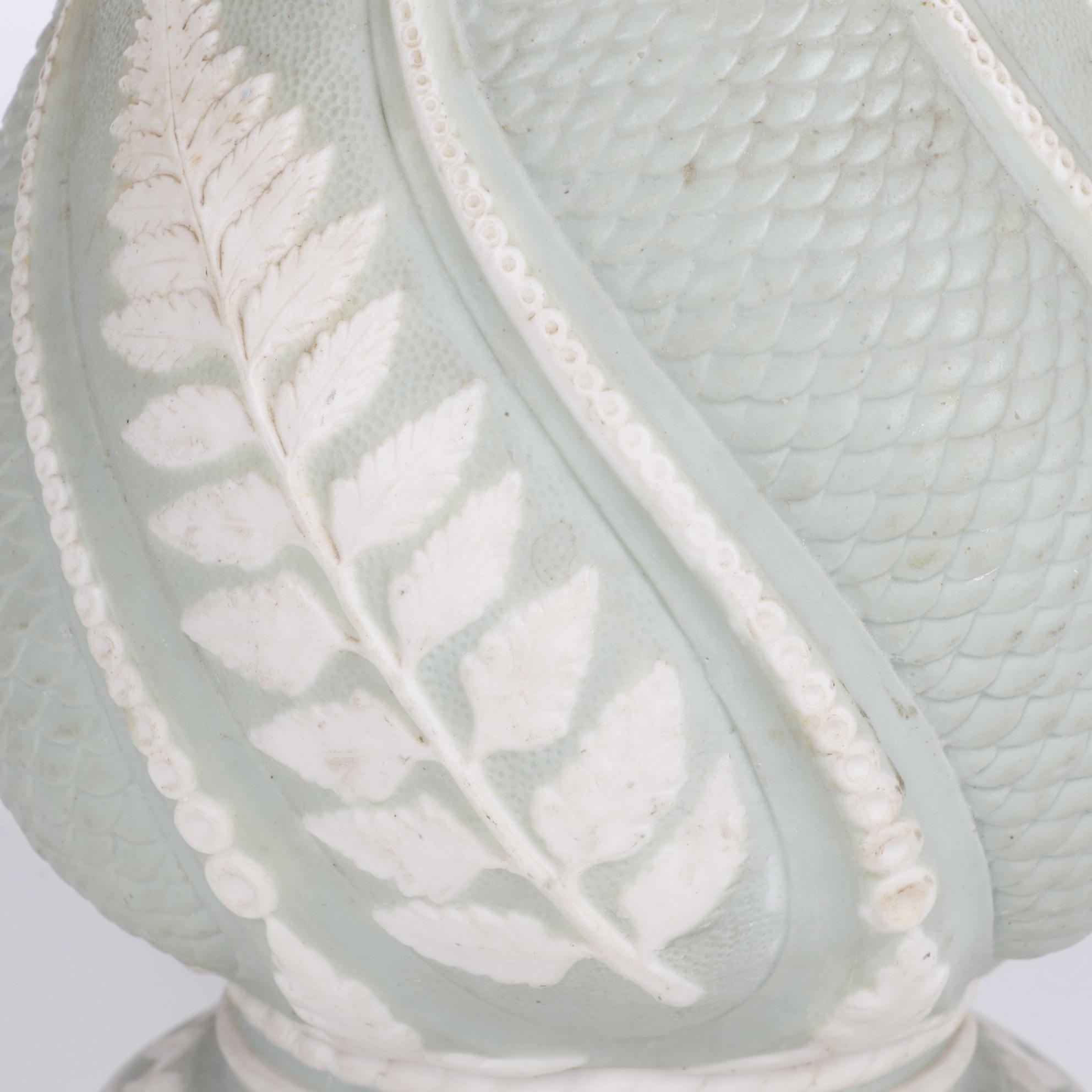 English Green Relief Molded Stoneware Jug, 1852