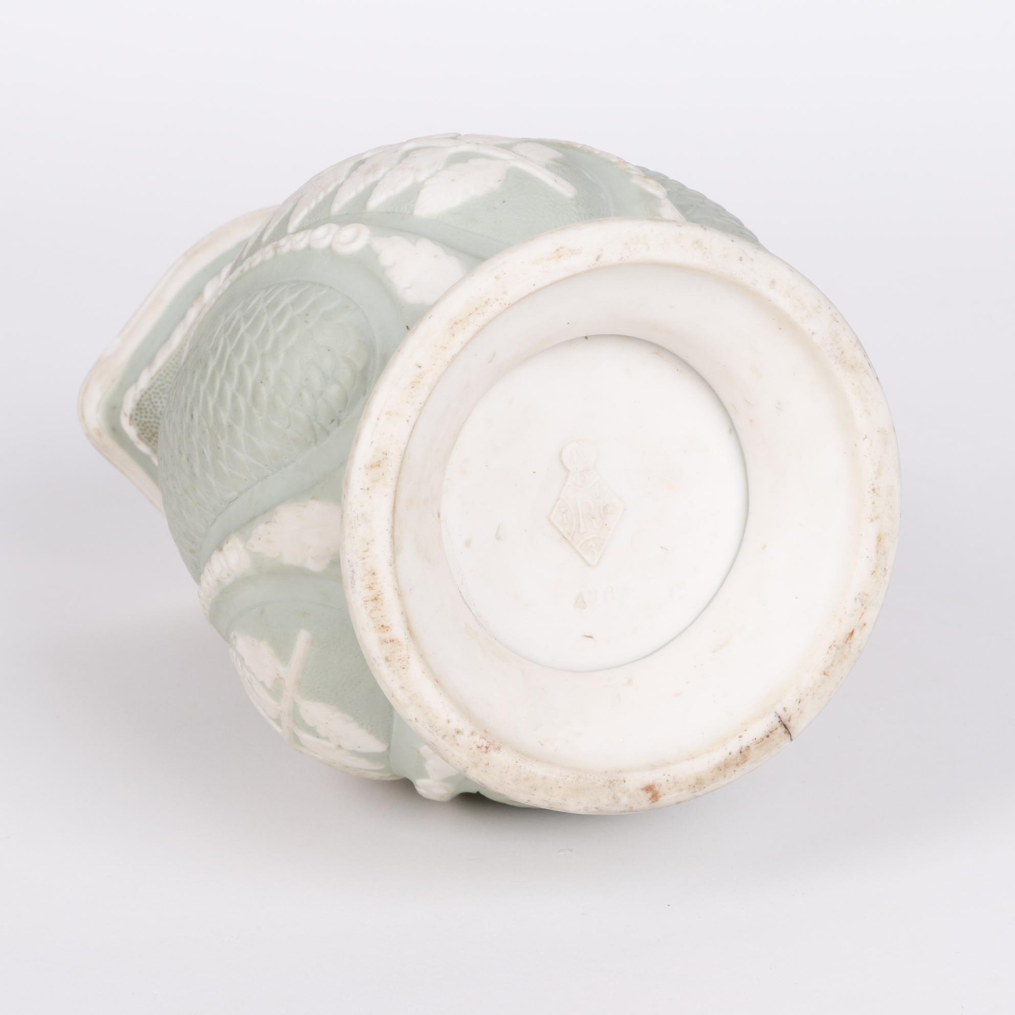 English Green Relief Molded Stoneware Jug, 1852