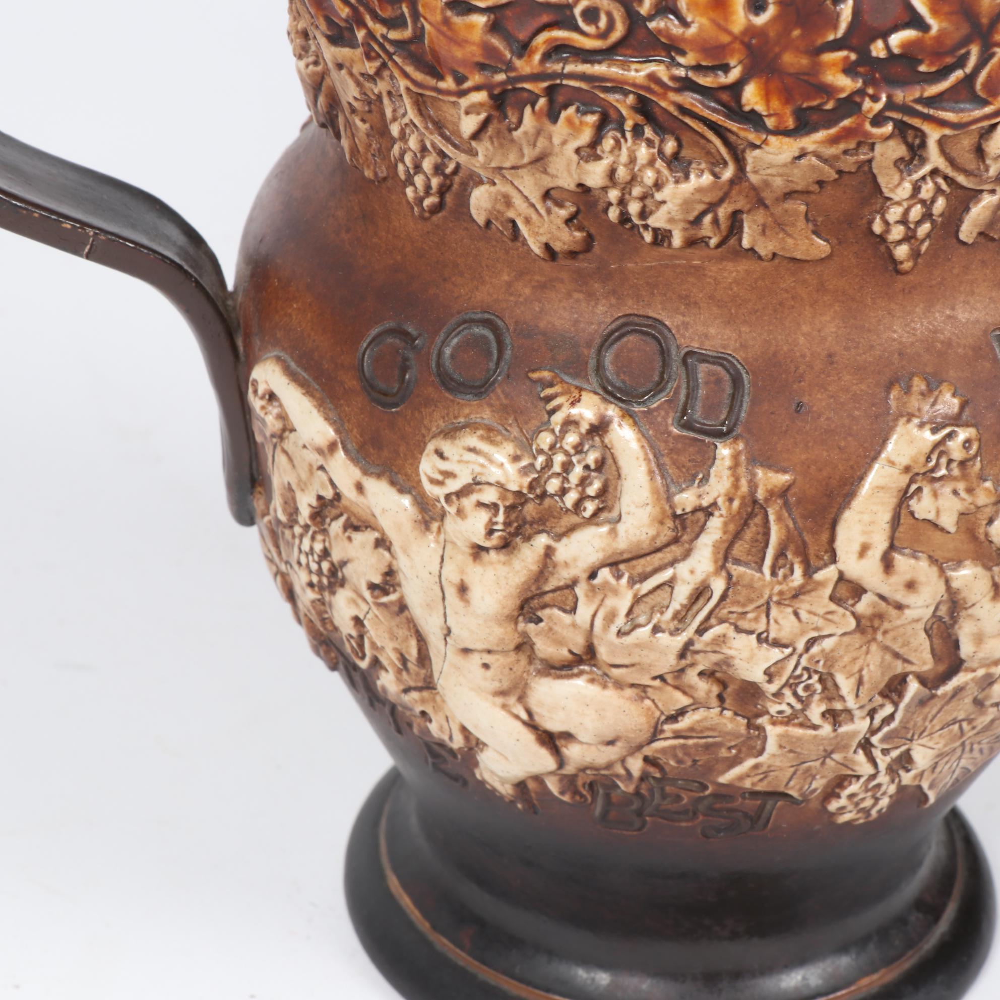 Doulton Lambeth Annie Partridge Bacchus Motto Ware Jug, circa 1900
