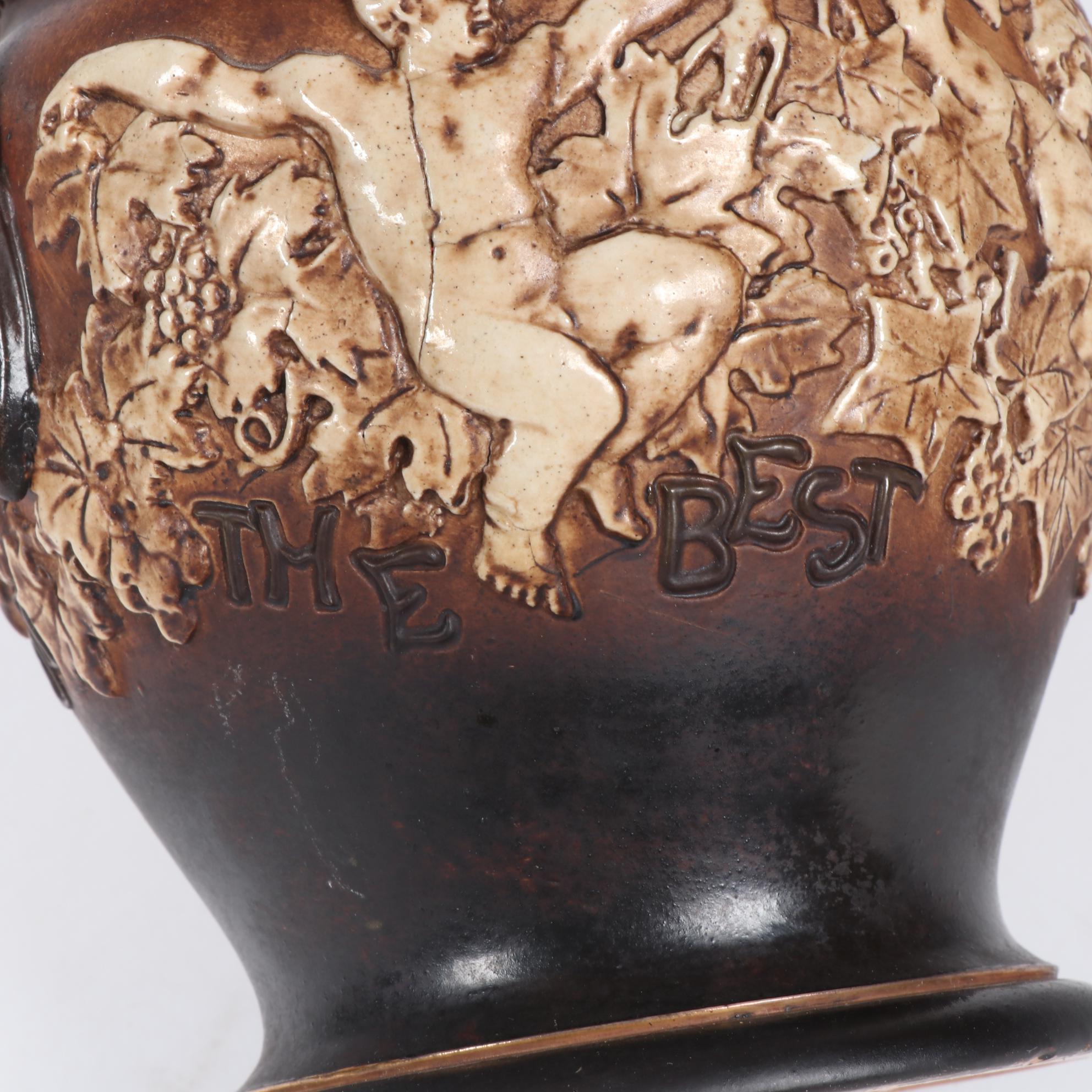 Doulton Lambeth Annie Partridge Bacchus Motto Ware Jug, circa 1900