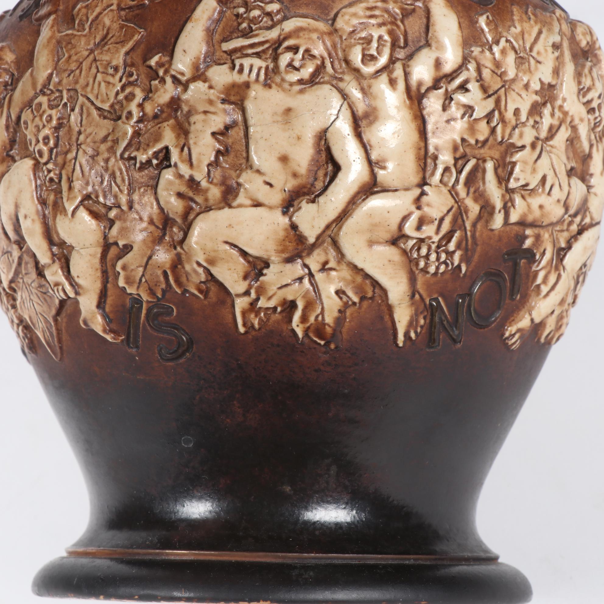 Doulton Lambeth Annie Partridge Bacchus Motto Ware Jug, circa 1900