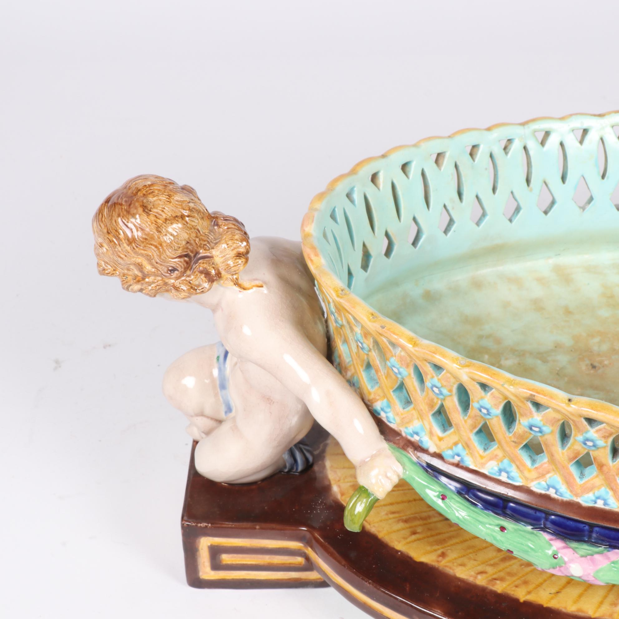 Wedgwood Majolica Polychrome Reticulated Centerpiece, 1865