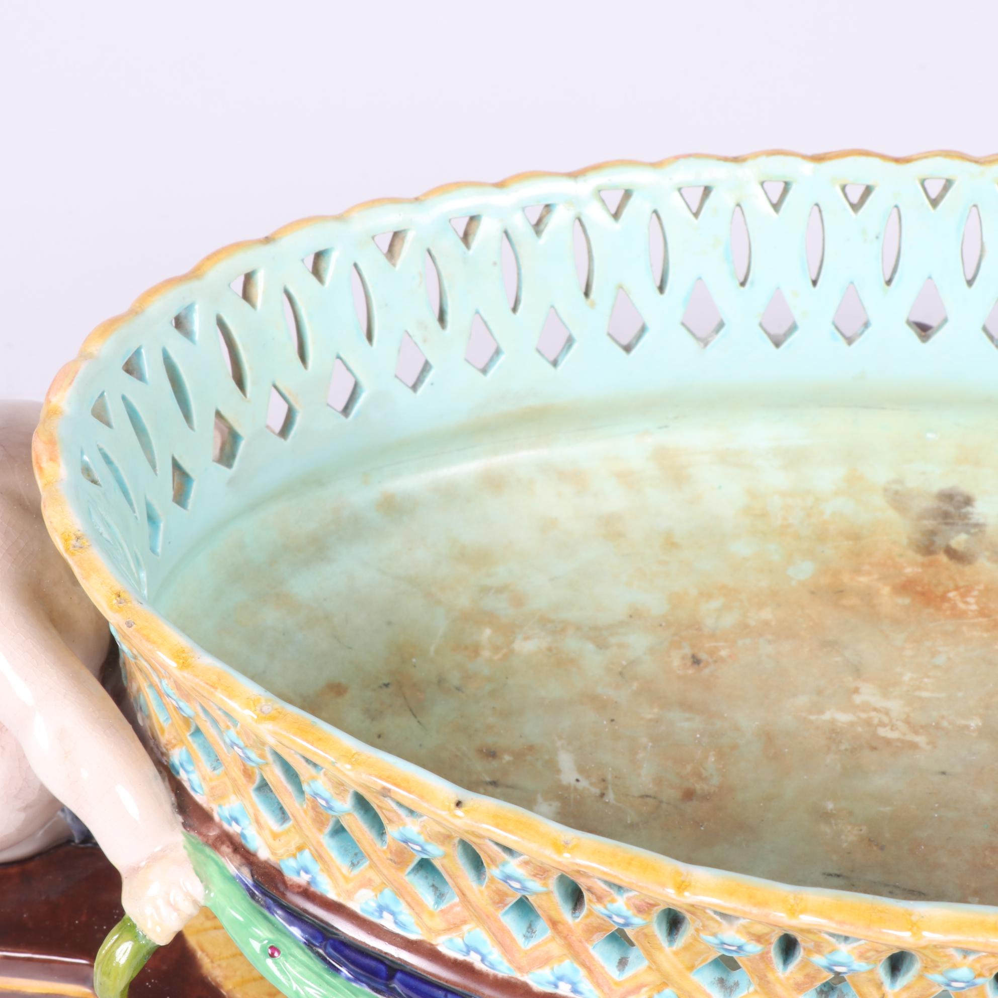 Wedgwood Majolica Polychrome Reticulated Centerpiece, 1865