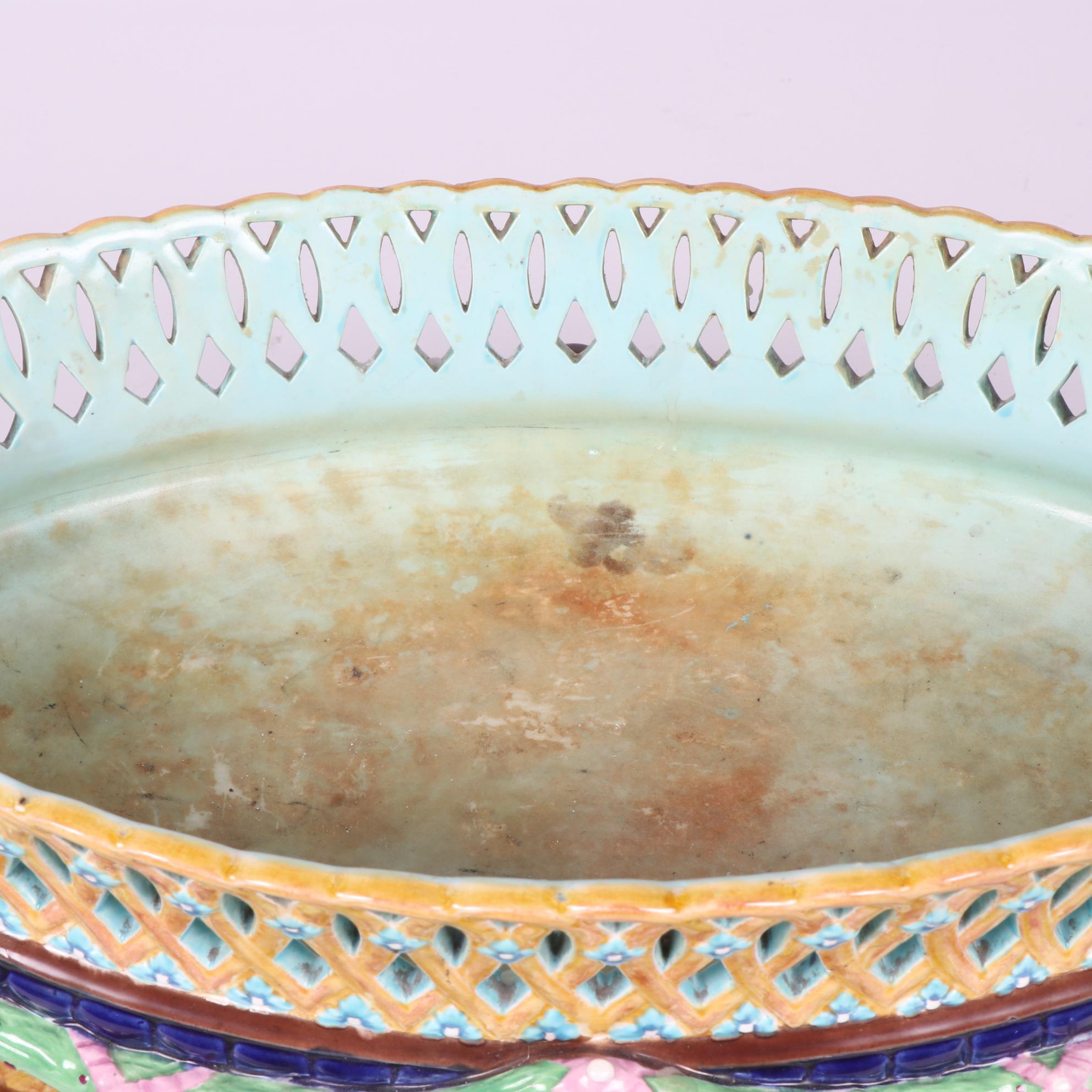 Wedgwood Majolica Polychrome Reticulated Centerpiece, 1865