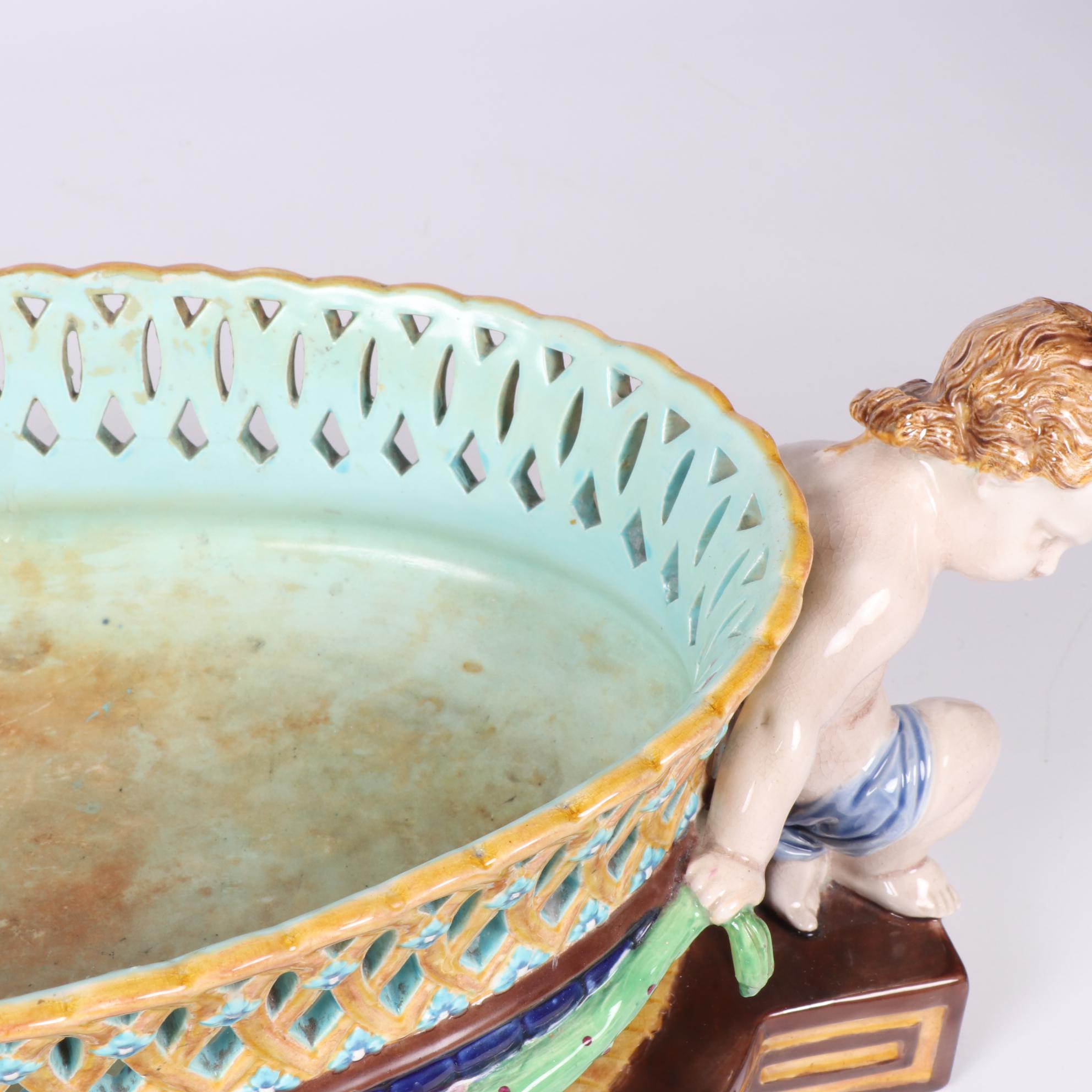 Wedgwood Majolica Polychrome Reticulated Centerpiece, 1865