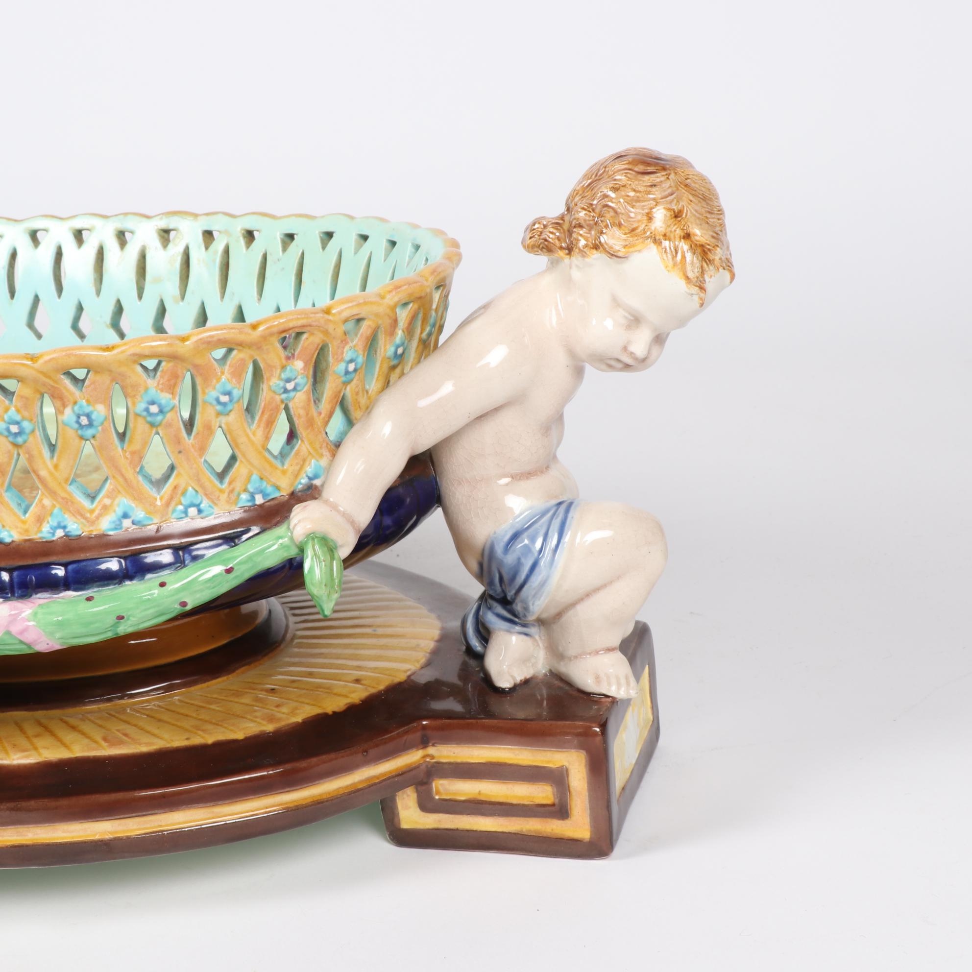 Wedgwood Majolica Polychrome Reticulated Centerpiece, 1865