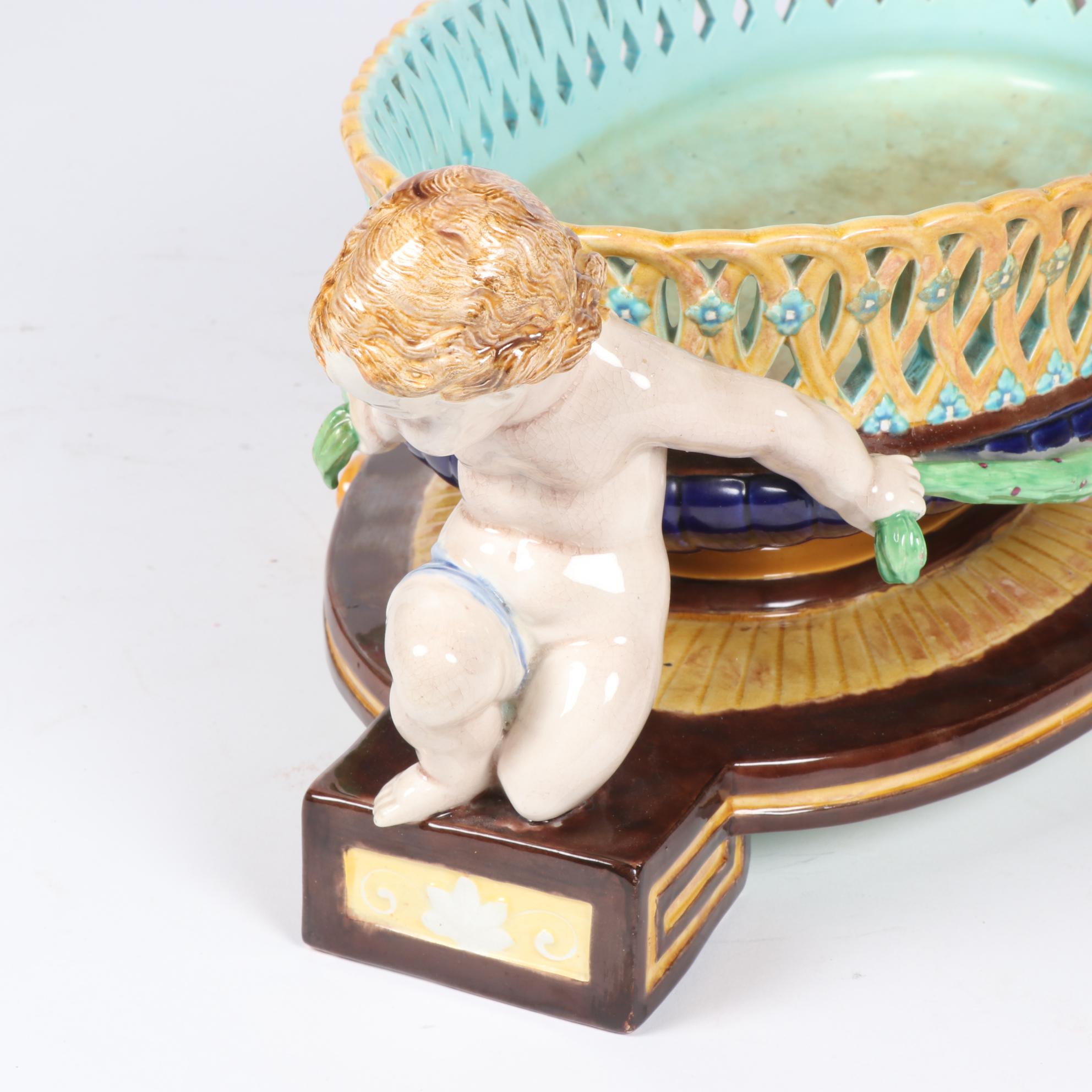 Wedgwood Majolica Polychrome Reticulated Centerpiece, 1865