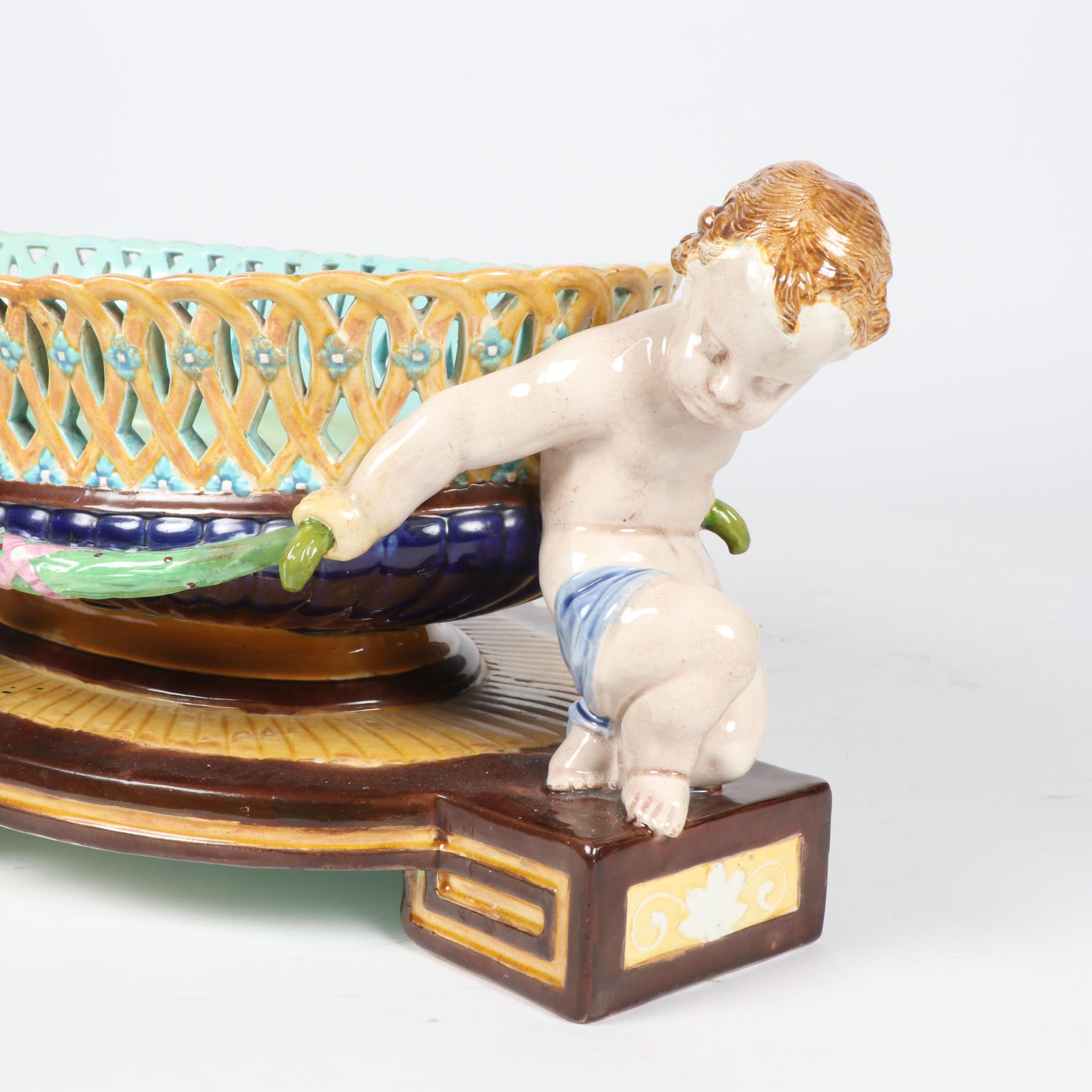 Wedgwood Majolica Polychrome Reticulated Centerpiece, 1865