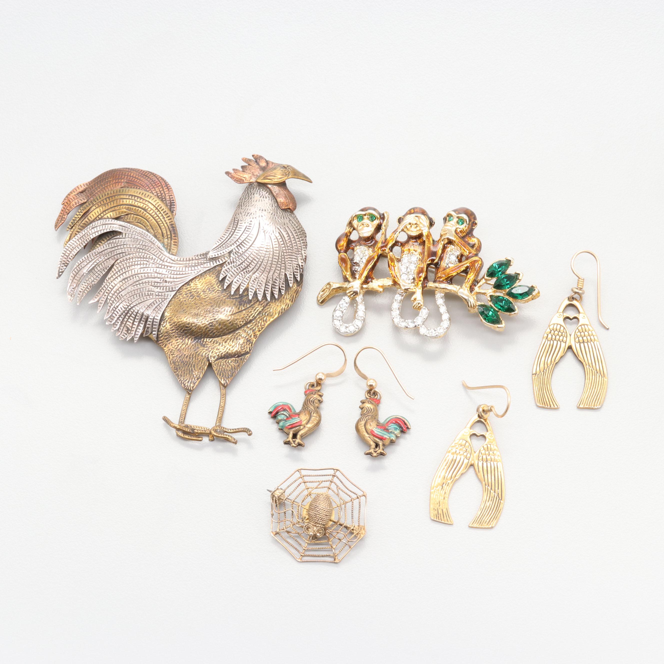 Assortment of Costume Enamel and Glass Animal Jewelry
