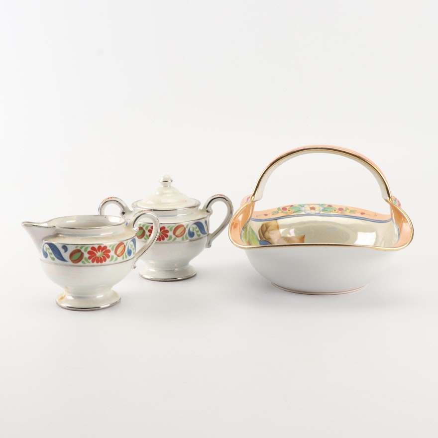 Vintage Lusterware Porcelain Including Hand-Painted Japanese Basket