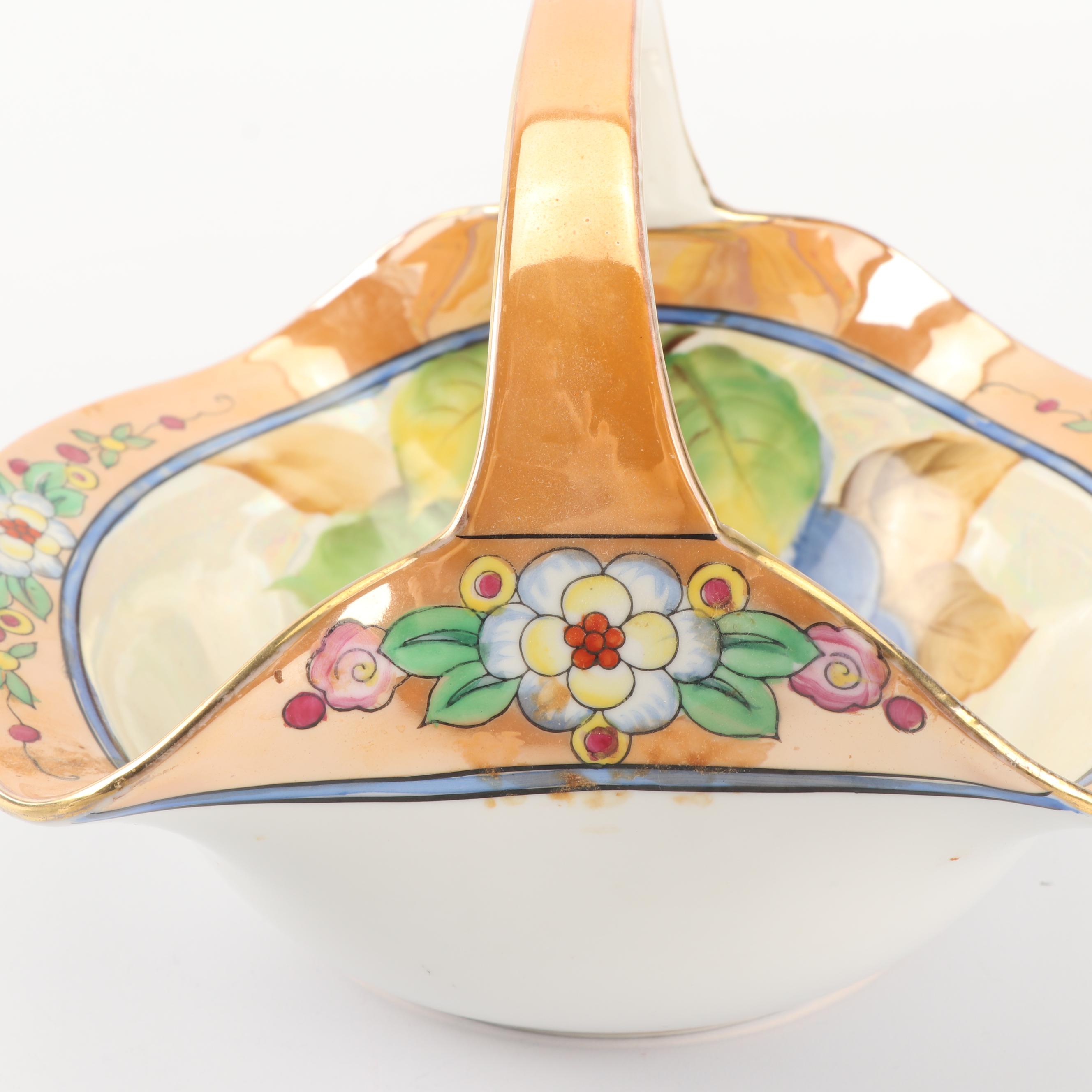 Vintage Lusterware Porcelain Including Hand-Painted Japanese Basket