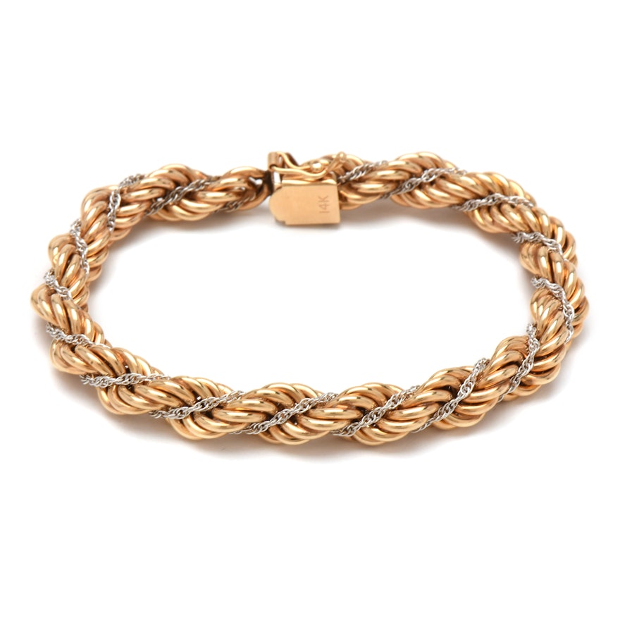 14K Yellow and White Gold Rope Bracelet