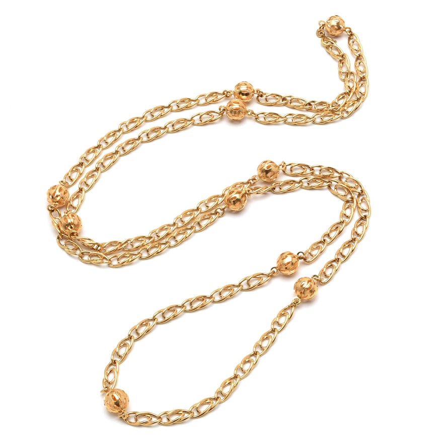18K Yellow Gold Openwork Ball Bead and Fancy Link Necklace