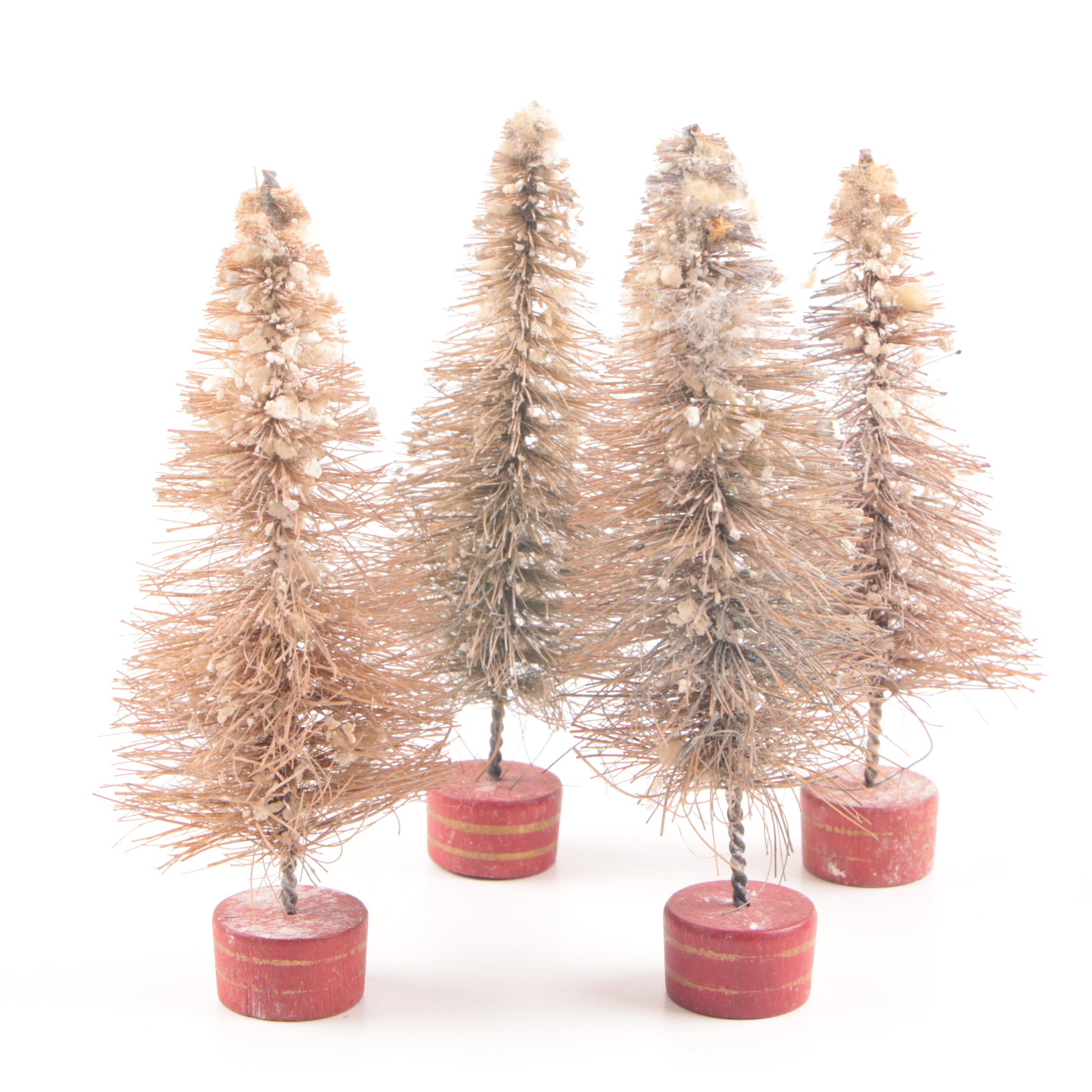 Collection of Seven Vintage Miniature Flocked Bottle Brush Christmas Trees